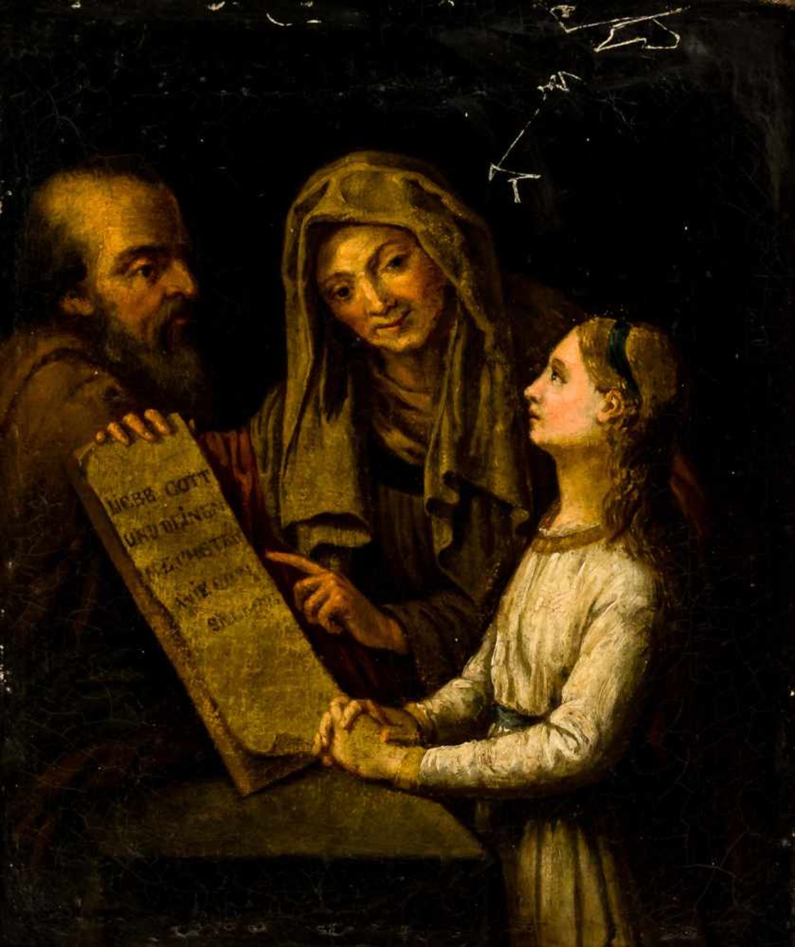 Anna lehrt Maria das Lesen Öl /Leinwand, doubliert, 18. Jh. 30 x 24,5 cm, mit Rahmen 46 x 41,5 cm