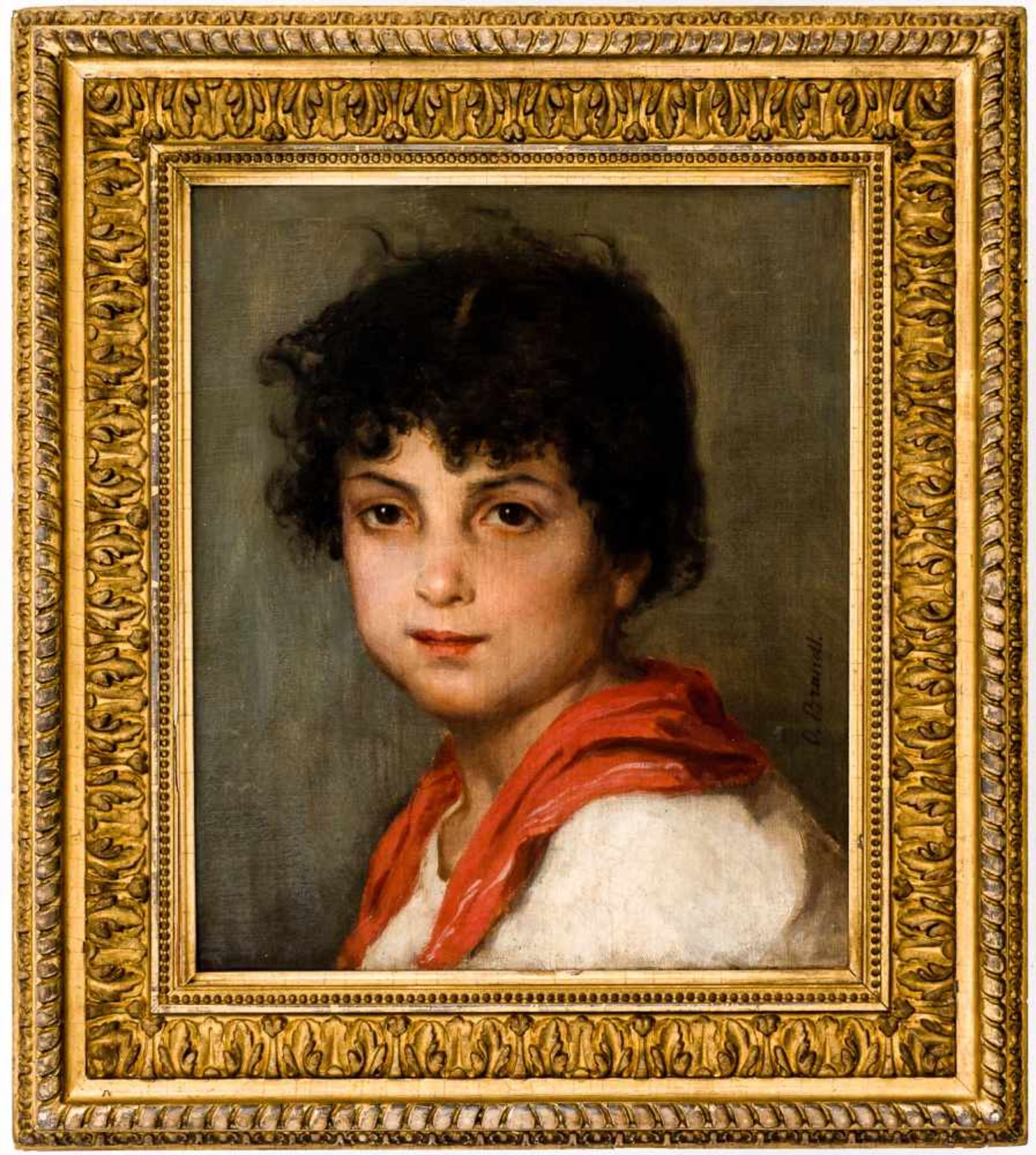 Kinderporträt Öl auf Leinwand, rechts signiert "O.Brandt" (wohl Otto Brandt 1828-1890) 32 x 27 cm, - Image 2 of 2
