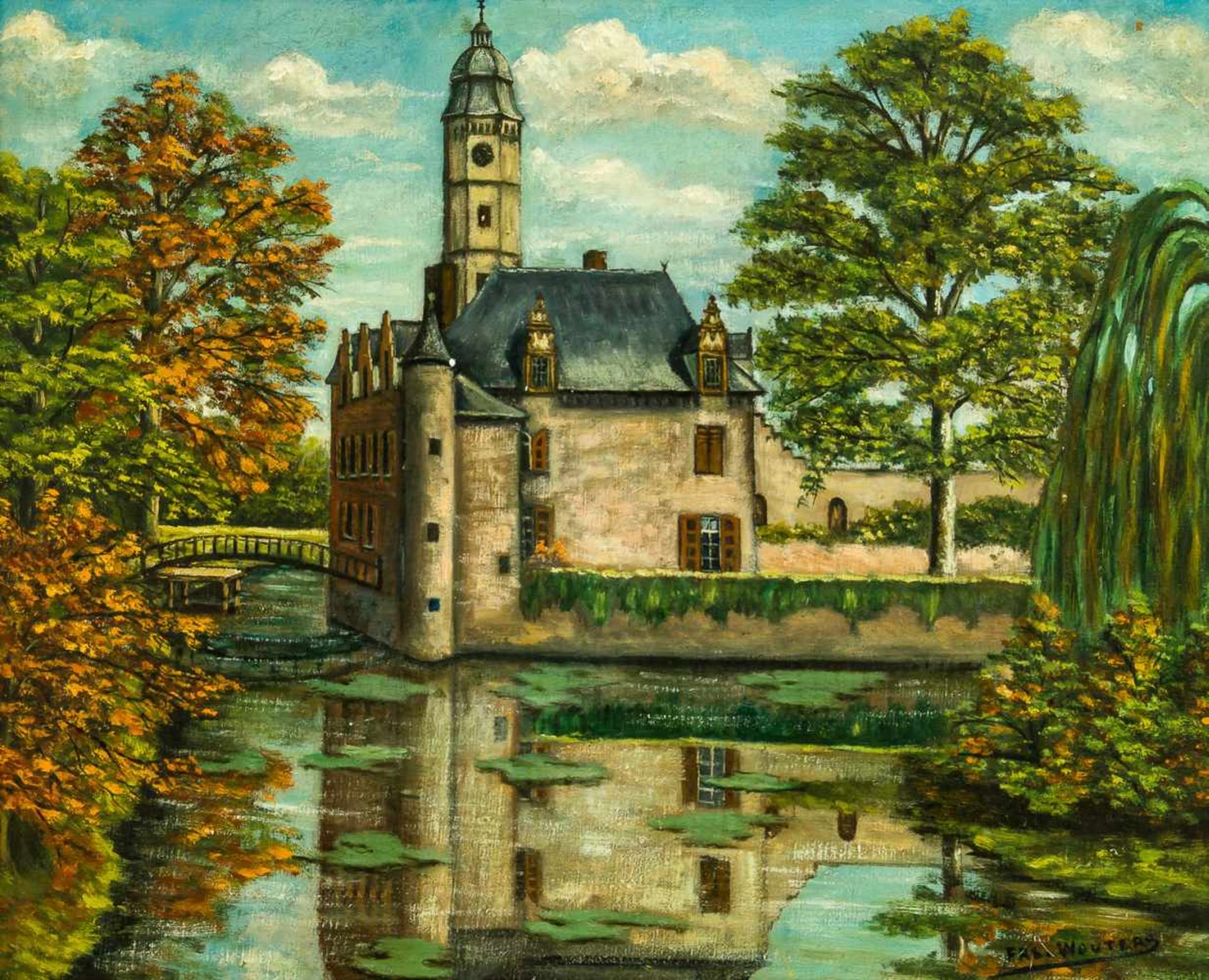 Wasserschloss Öl / Leinwand, rechts unten signiert "FRS.Wouters" 48 x 57,5 cm, mit Rahmen 57,5 x