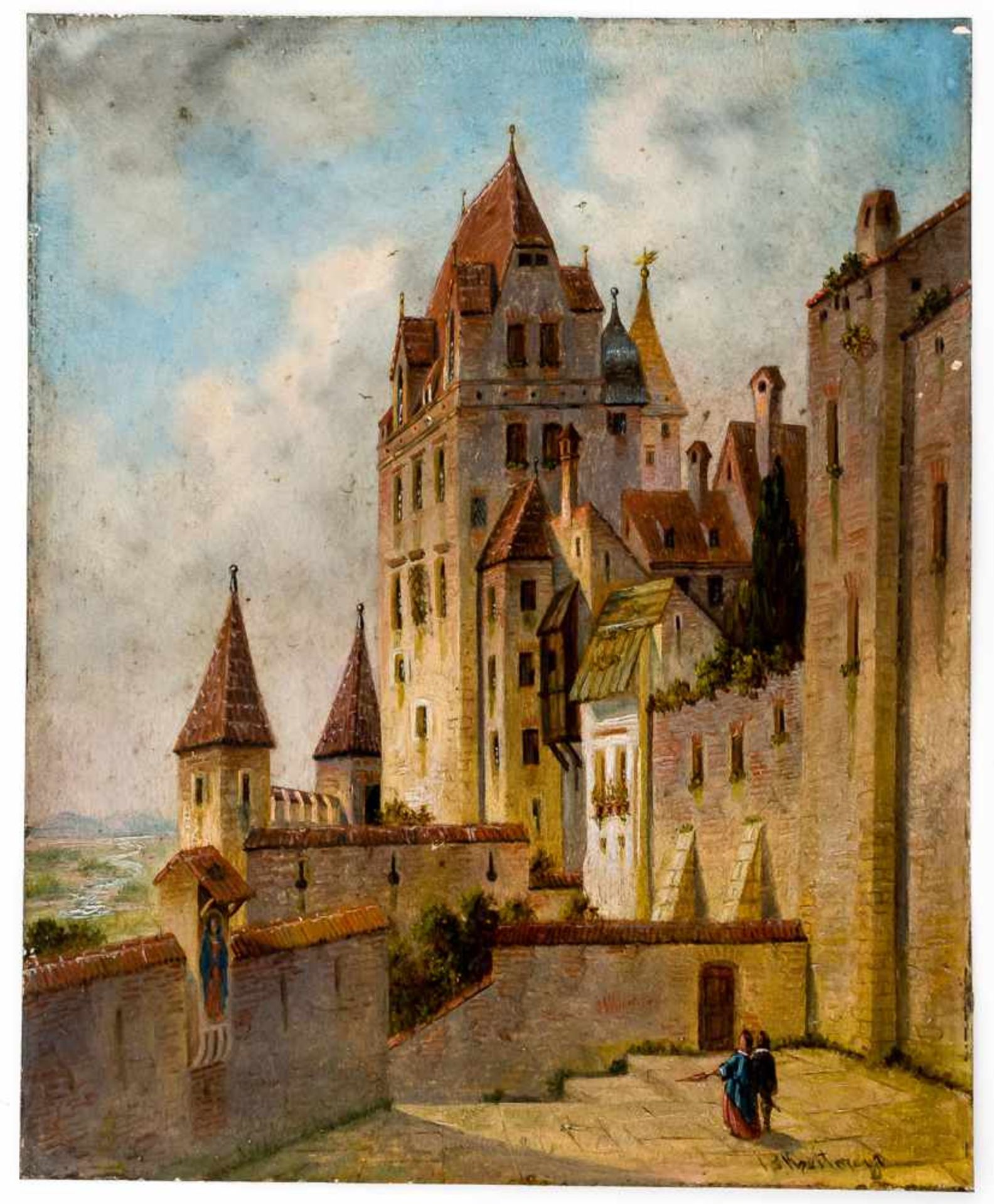 Burg Trausnitz Öl / Kupfer, rechts unten signiert "J.B. Kreitmayer", wohl Johann Baptist