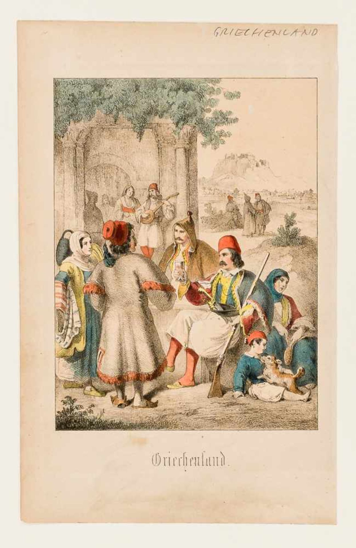 Griechische Volksszene Kolorierte Lithographie, deutsch, 2. Drittel der 19. Jh. 14,7 x 10,9 cm,