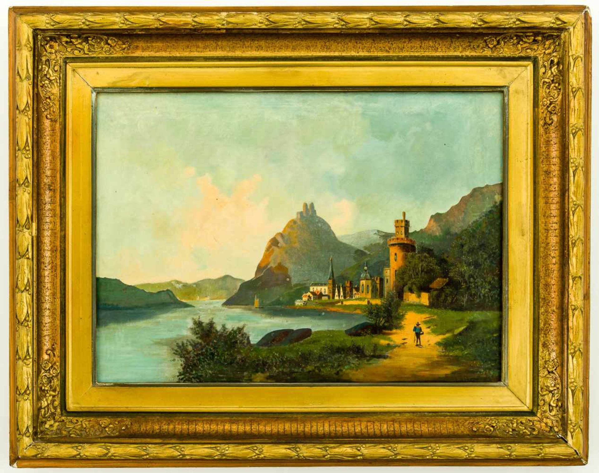 Burgruine Oberwesel Öl / Leinwand, unsigniert 47 x 65 cm, mit Rahmen 71 x 90 cm The castle ruin - Bild 2 aus 2