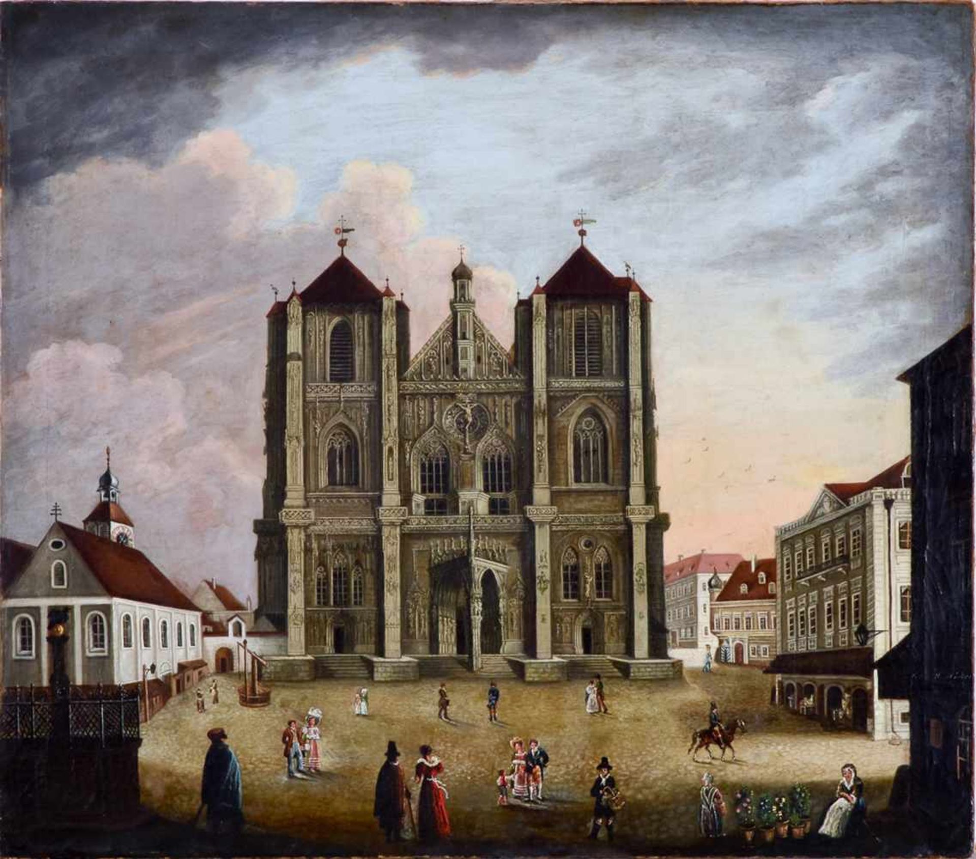Der Dom zu Regensburg Öl / Leinwand, frühes 19. Jh., unleserlich signiert 87,5 x 77 cmSehr