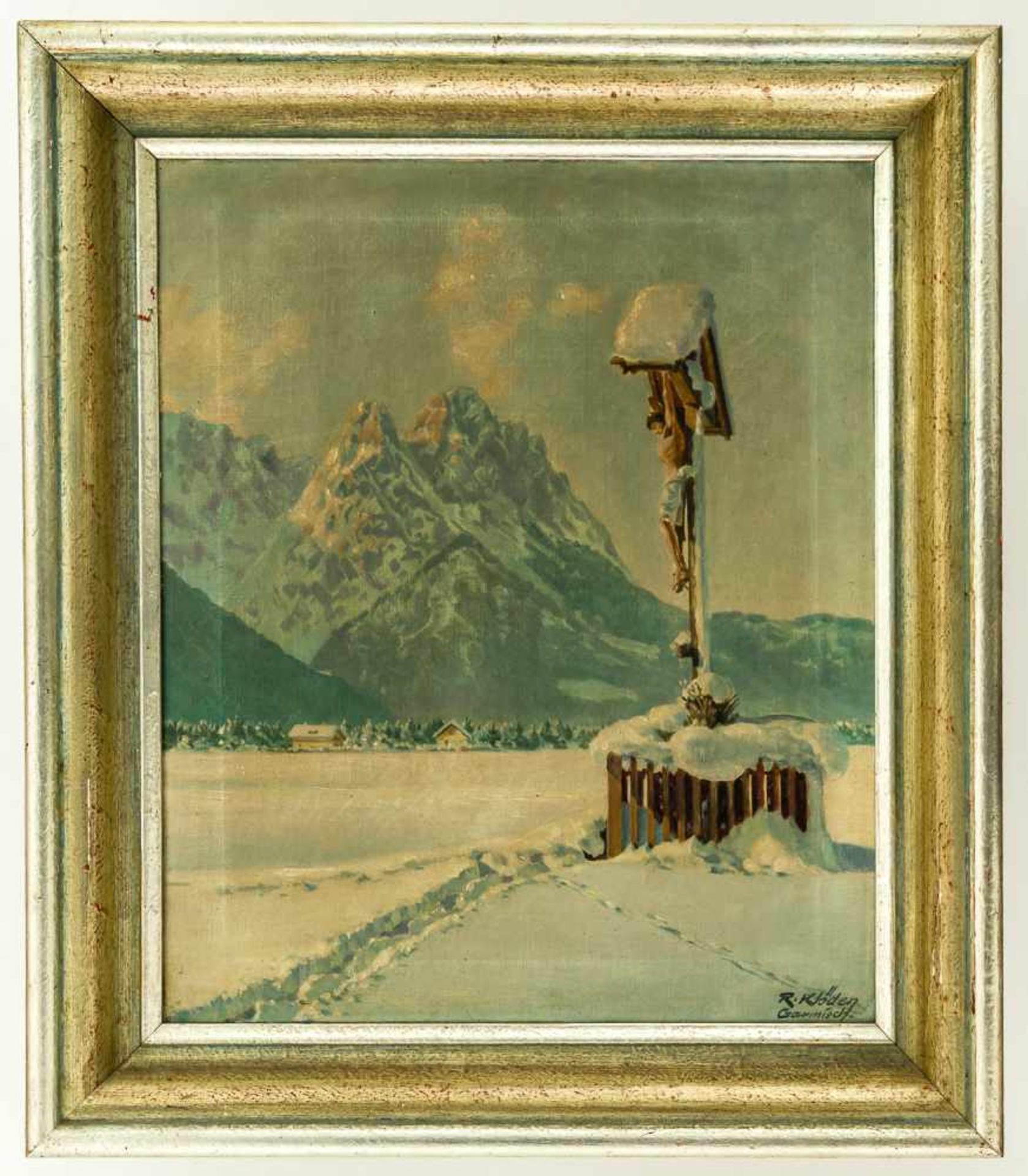 Wegkreuz im Winter Öl / Leinwand, rechts unten signiert "R. Klöden Garmisch" 61 x 50 cm, mit - Bild 2 aus 2