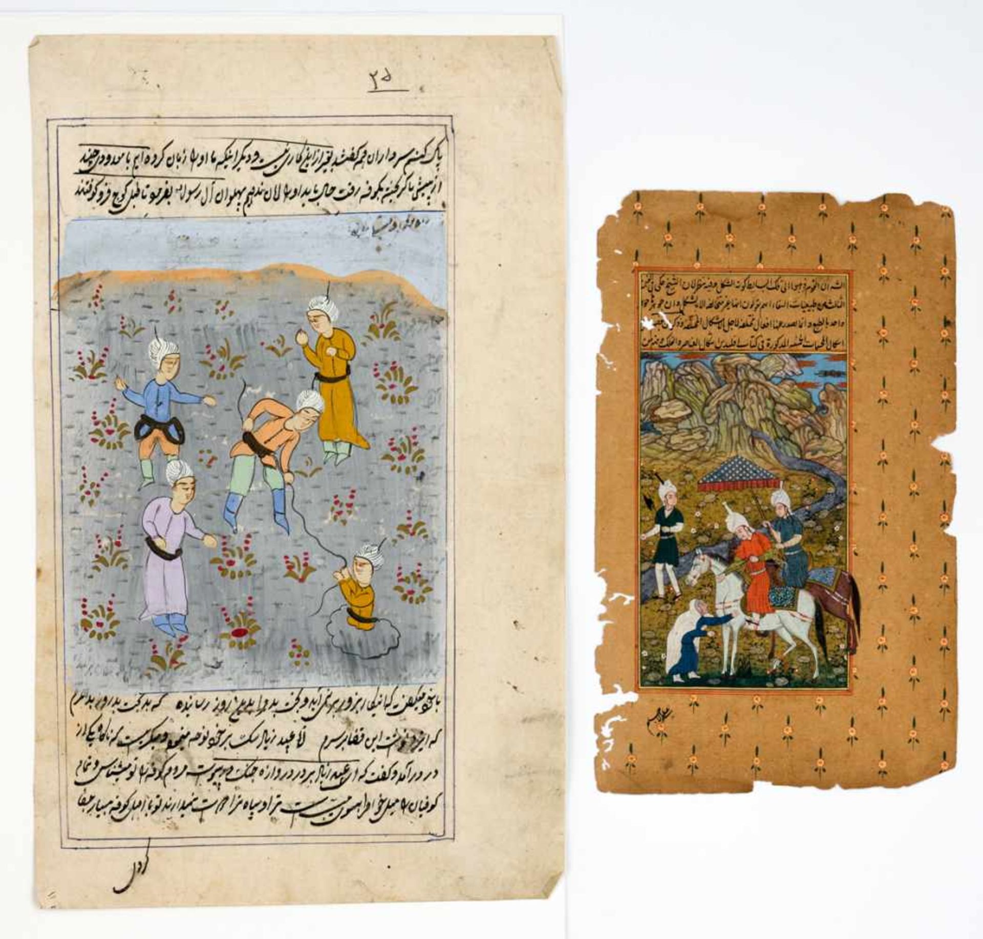 2 indische Miniaturmalereienverschiedene Motive, wohl Gouache auf Papier (rückseitig beschriftet)