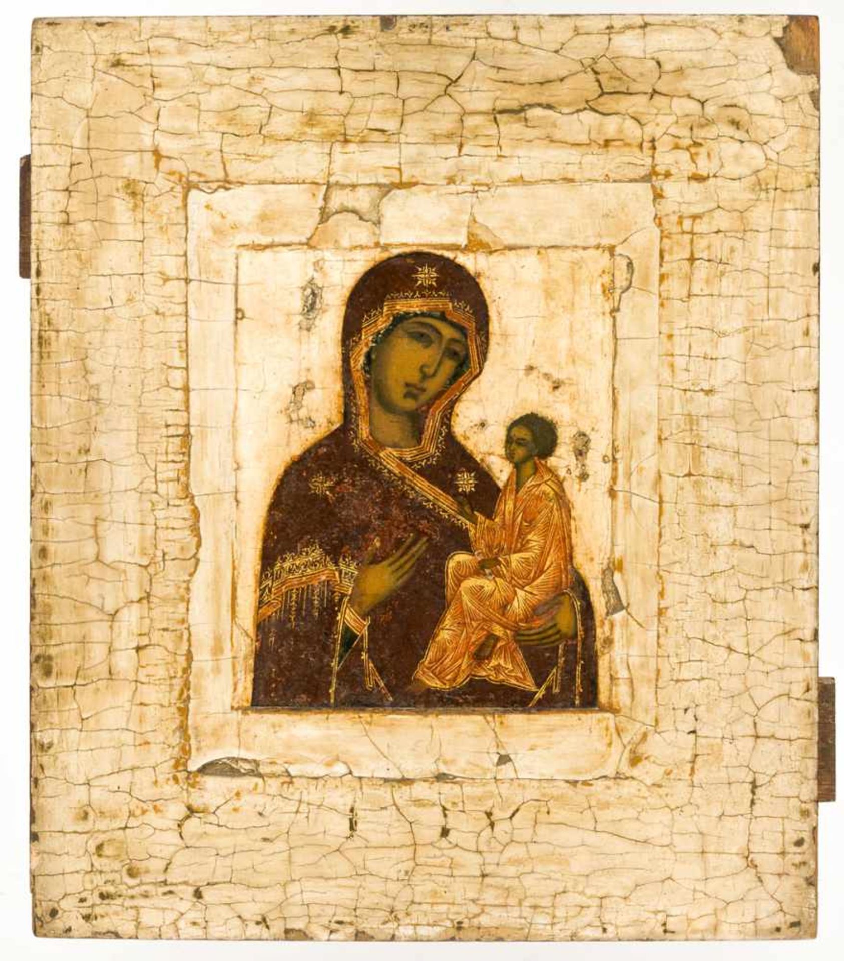Gottesmutter von Tichvin Expertise Zerlin: Zentralrussische Ikone (Vreska), um 1600 31 x 26,5