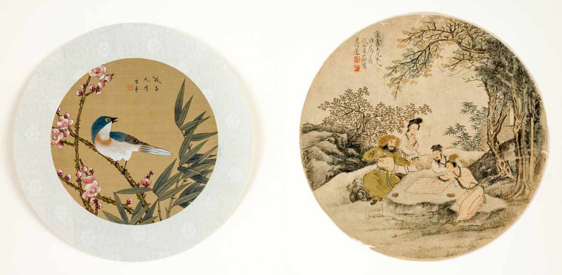 Fächerblatt Feine Seidenmalerei (auf Papier geklebt) , China, um 1820 Durchmesser 26,5 cmdazu (