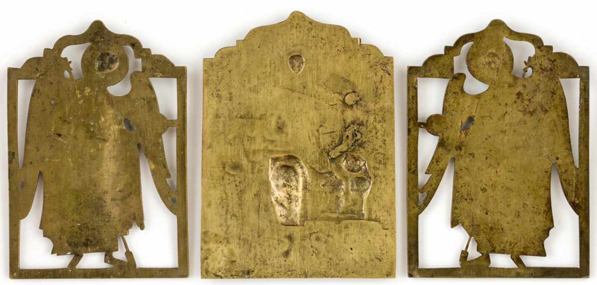 Christus Pantokrator mit den Erzengeln Michael und Gabriel Russische Bronze-Ikonen, 19. Jh. - Bild 2 aus 2