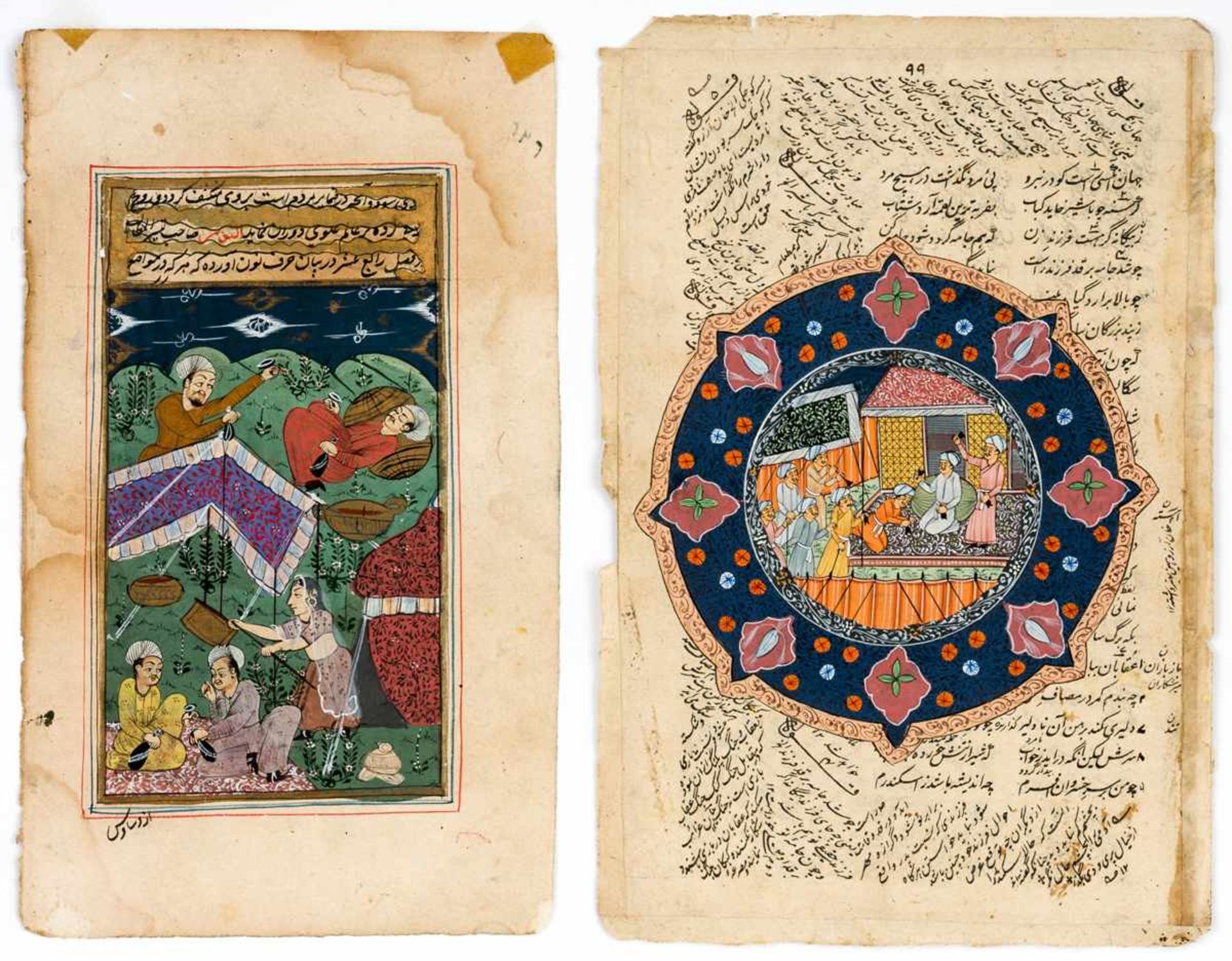 2 indische Miniaturmalereienverschiedene Motive, wohl Gouache auf Papier (rückseitig beschriftet)