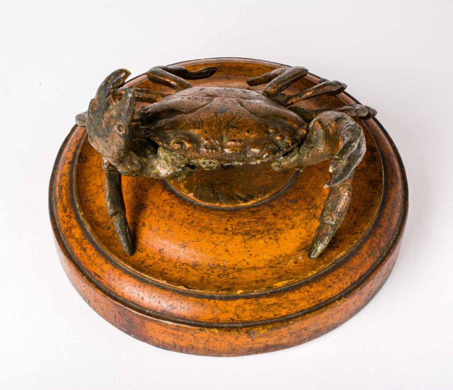Krabbe Holz, Bronze, italienisch, wohl 17. / 18. Jh. 10 cm hoch, Sockel Durchmesser: 17 cmLit.: