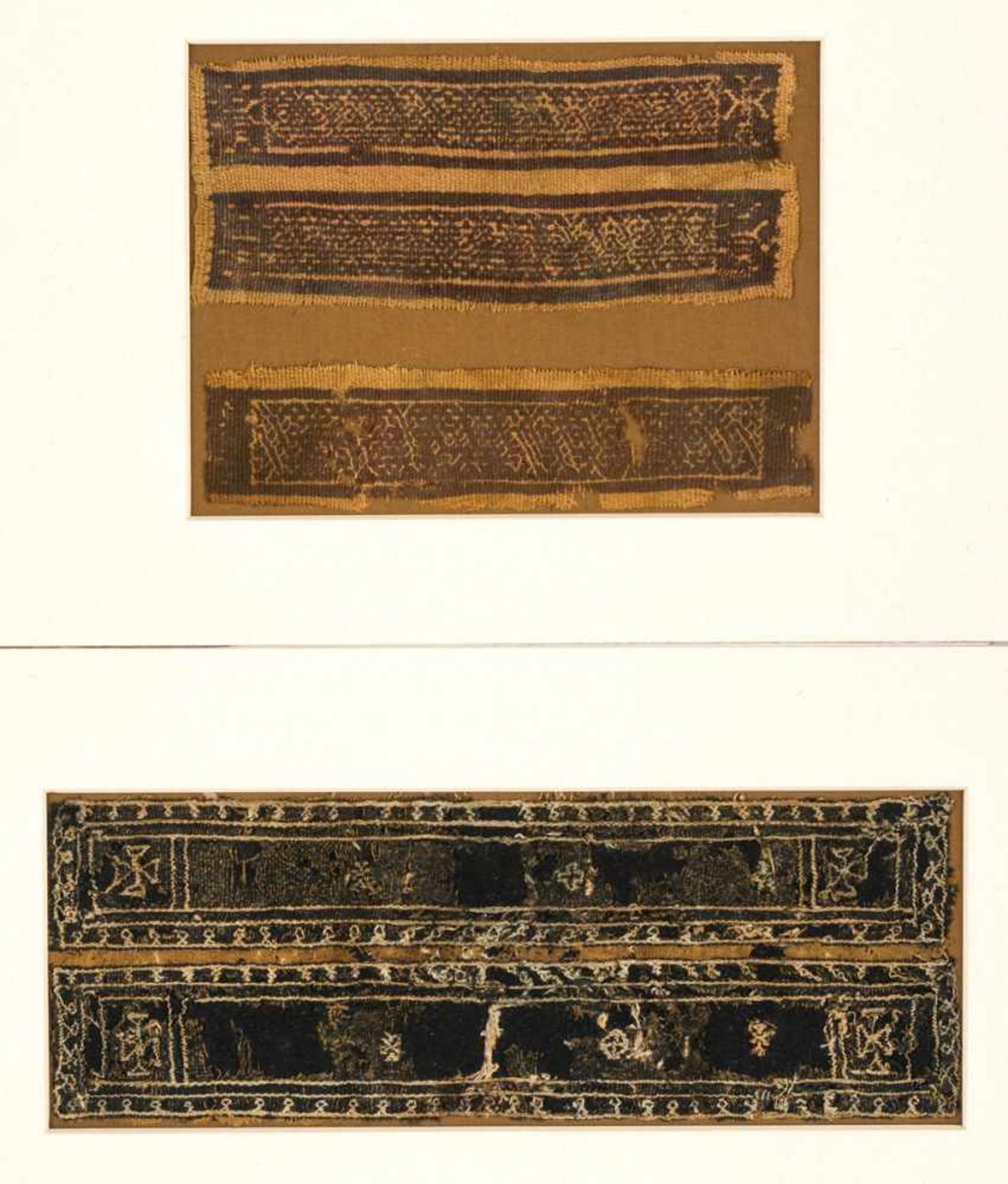 Koptische Textilfragmente Wirkerei, Leinen / Wolle, wohl 3.-8. Jh. 7,7 x 18,5 cm; 4,3 x 18,5 cm