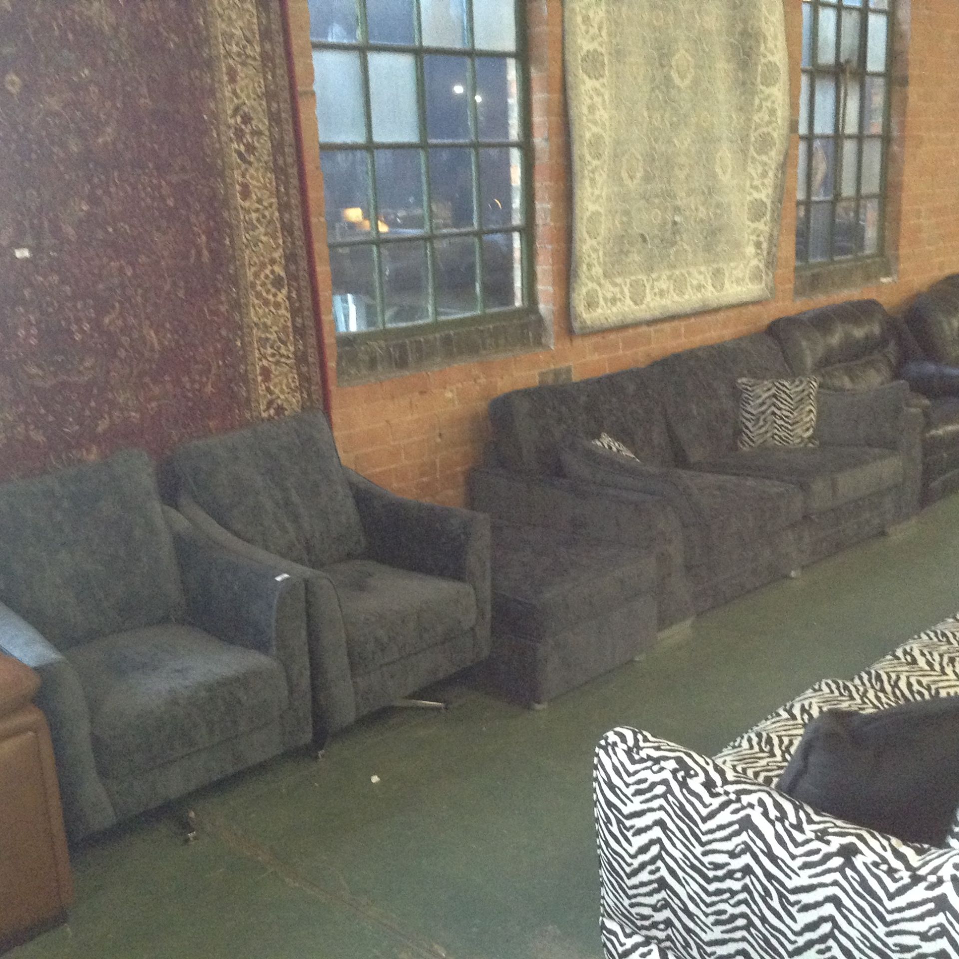 CHARCOAL 3 SEATER SOFA AND 2 X SWIVELING ACCENT C