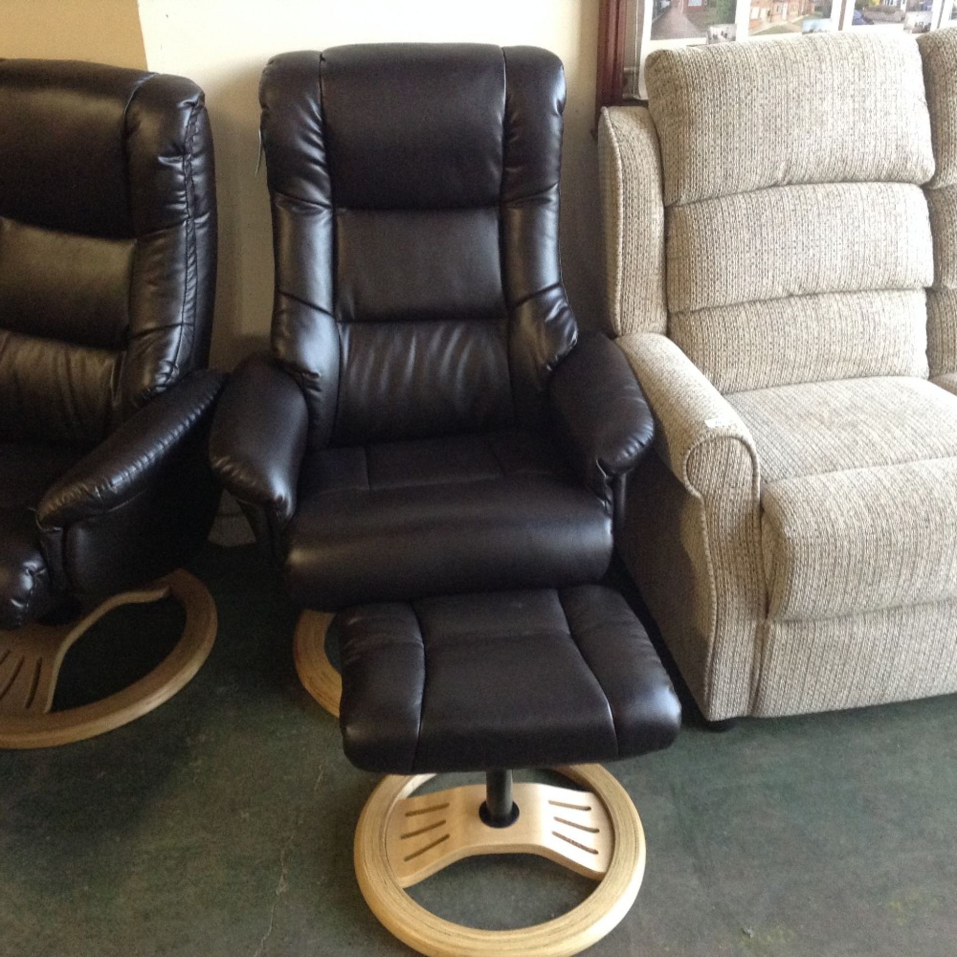 MANDALAY BROWN LEATHER RECLINING CHAIR AND FOO