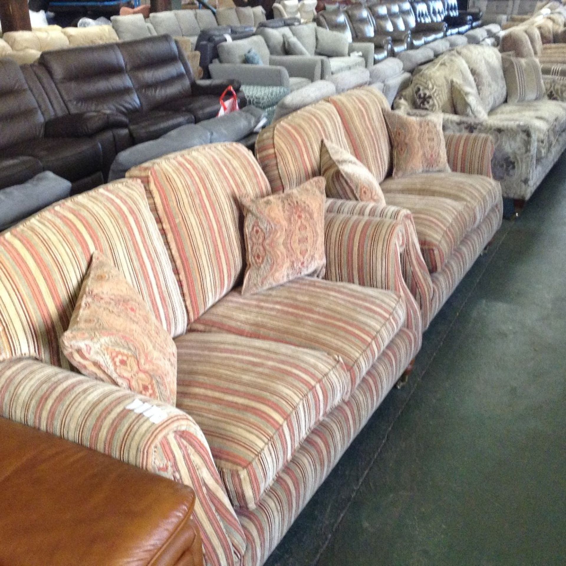 MULTI COLOURED STRIPPED 2 X TWO SEATER SOFAS AND F