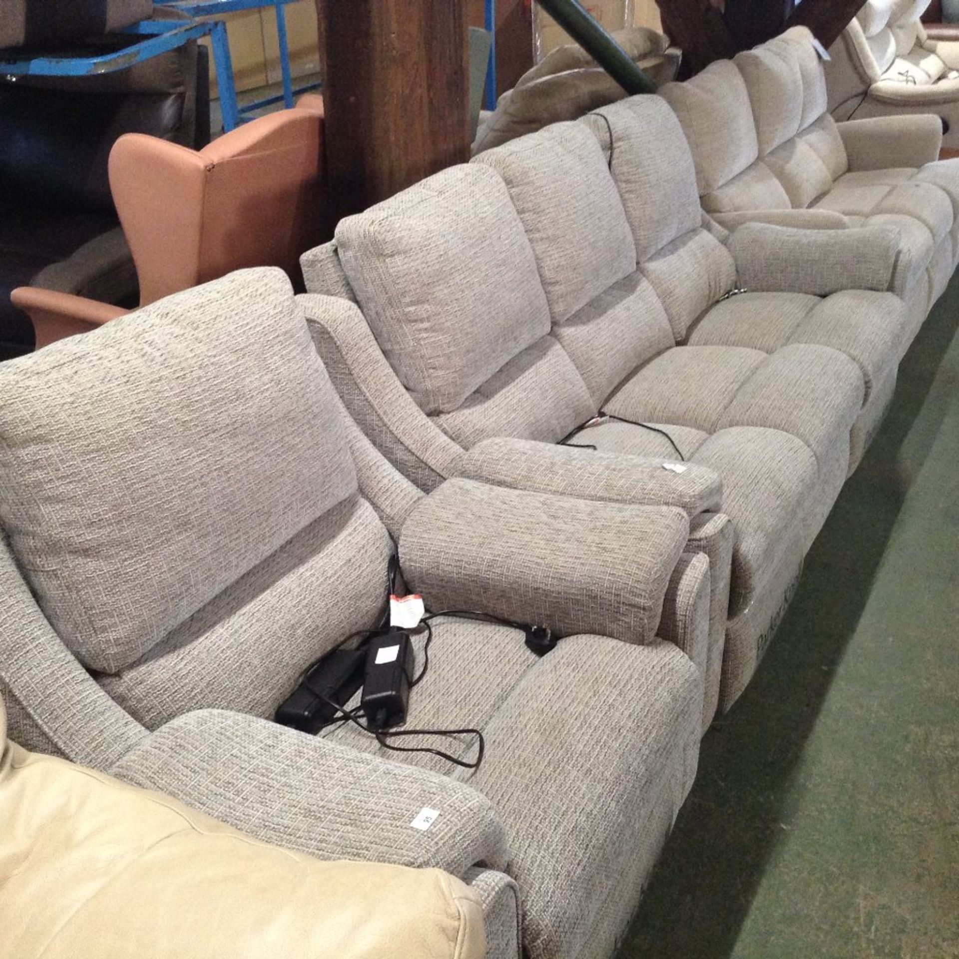 GREY ELECTRIC RECLINING 3 SEATER SOFA AND CHAIR (T
