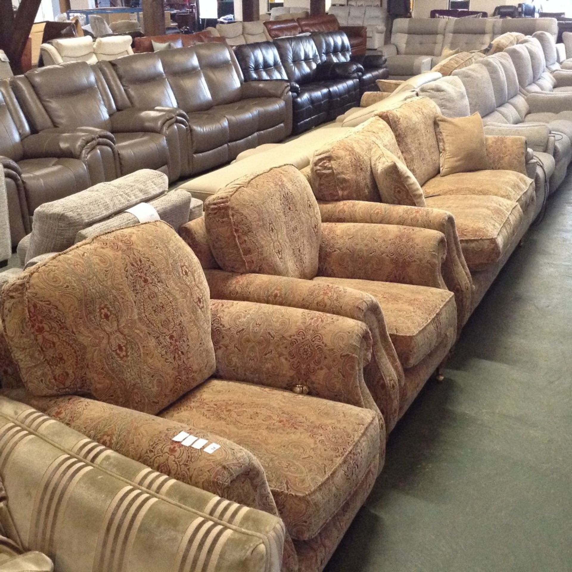 GOLDEN FLORAL PATTERNED 2 SEATER SOFA AND TWO CHAIRS