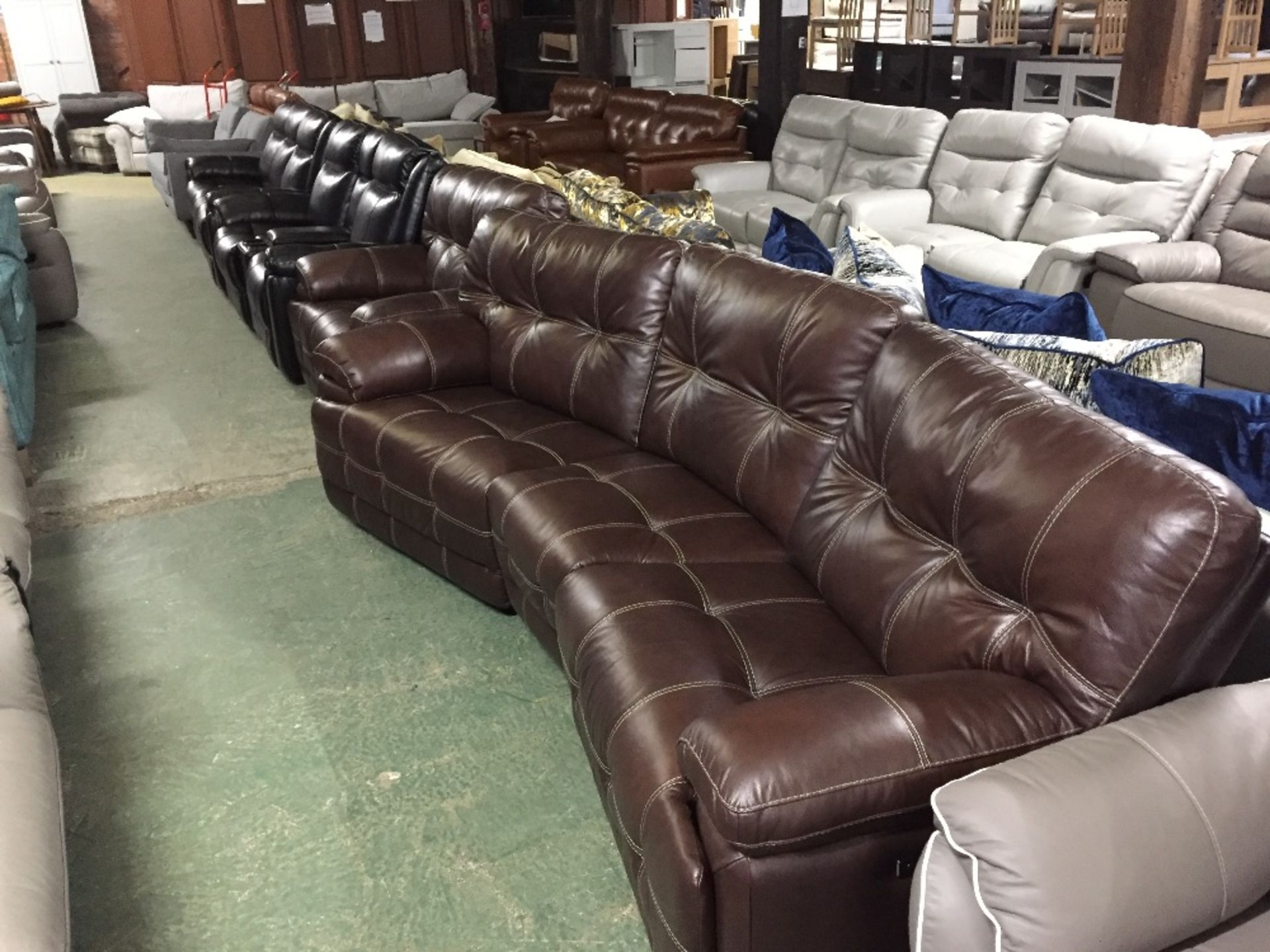 BROWN LEATHER WITH WHITE STITCHING ELECTRIC RECLIN