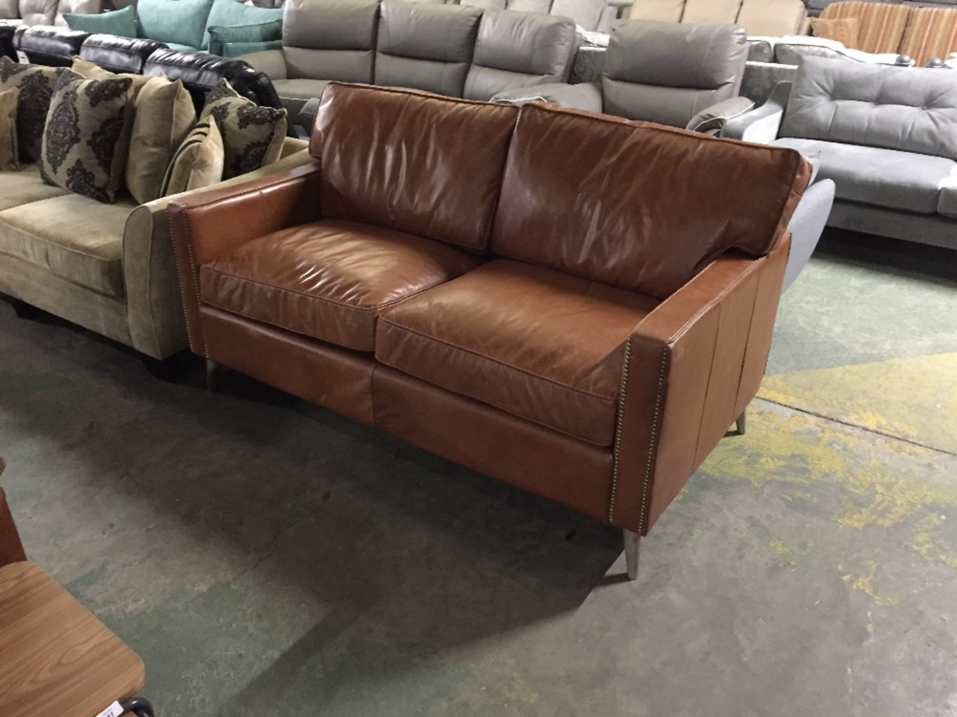 BROWN LEATHER 3 SEATER SOFA