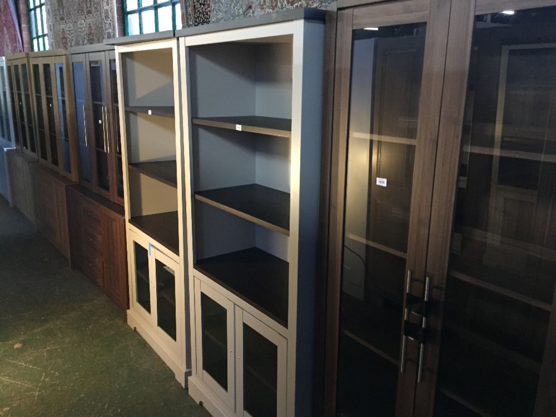 SOFT GREY AND WALNUT OPEN BOOKCASE