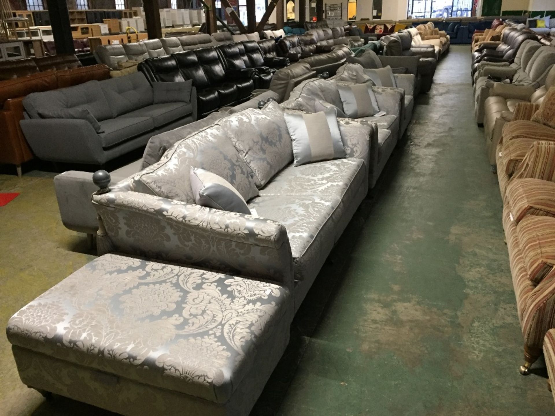 BLUE AND SILVER FLORAL PATTERENED SPLIT 3 SEATER S