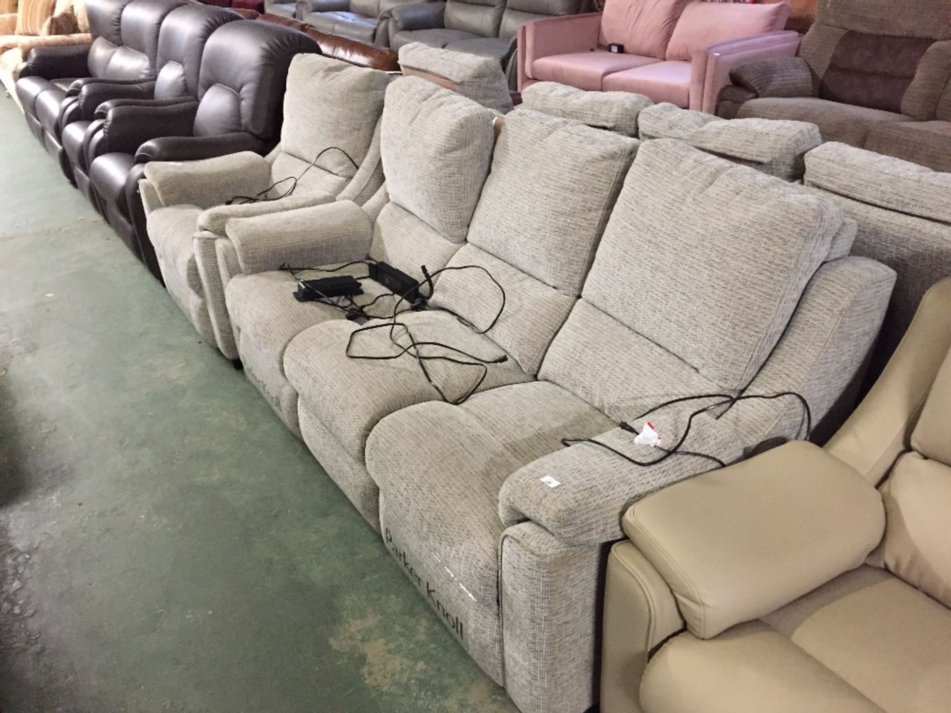 GREY FABRIC 3 SEATER SOFA AND ELECTRIC RECLINING C