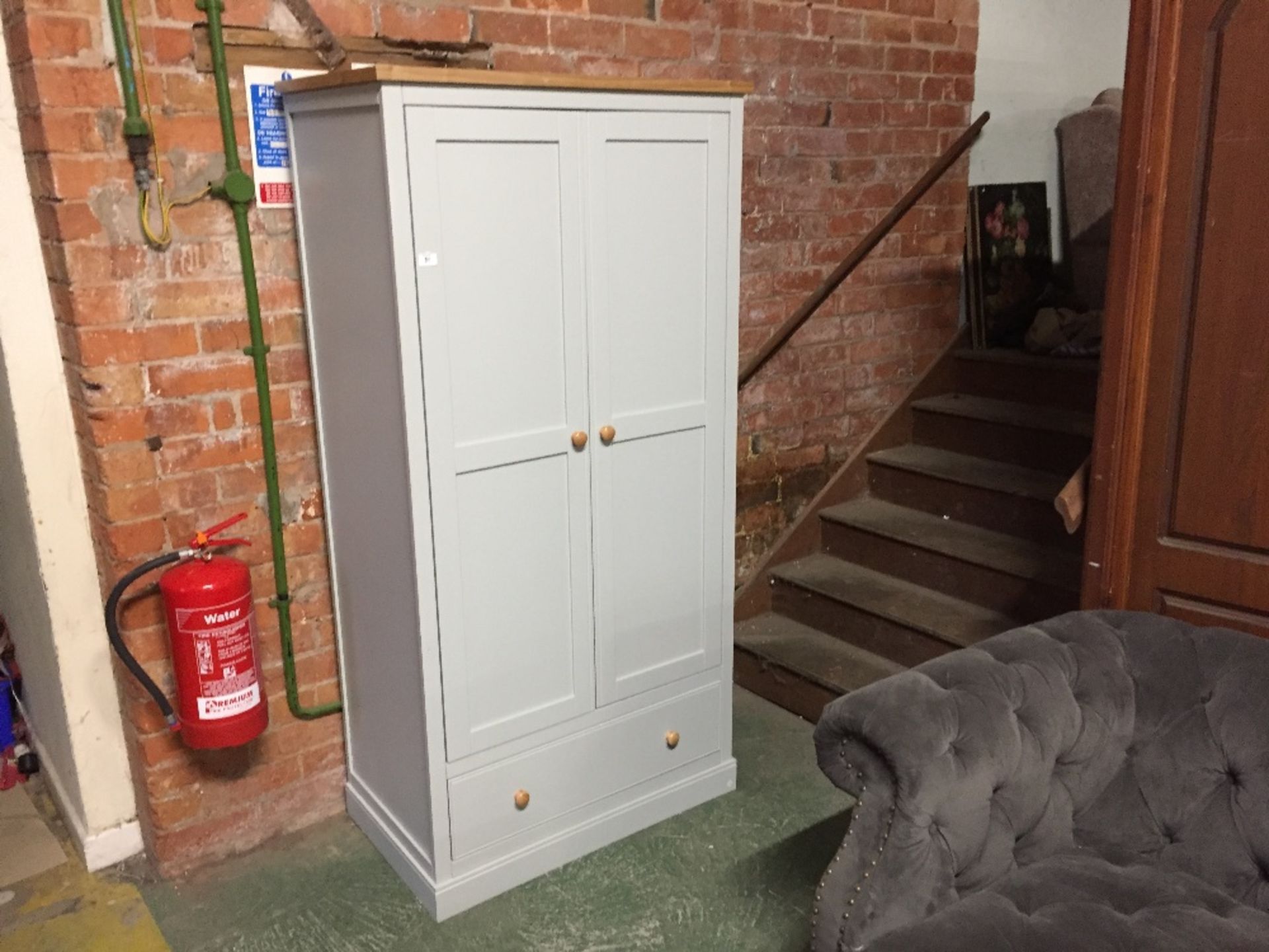 SOFT GREY AND OAK DOUBLE WARDROBE (slight mark on