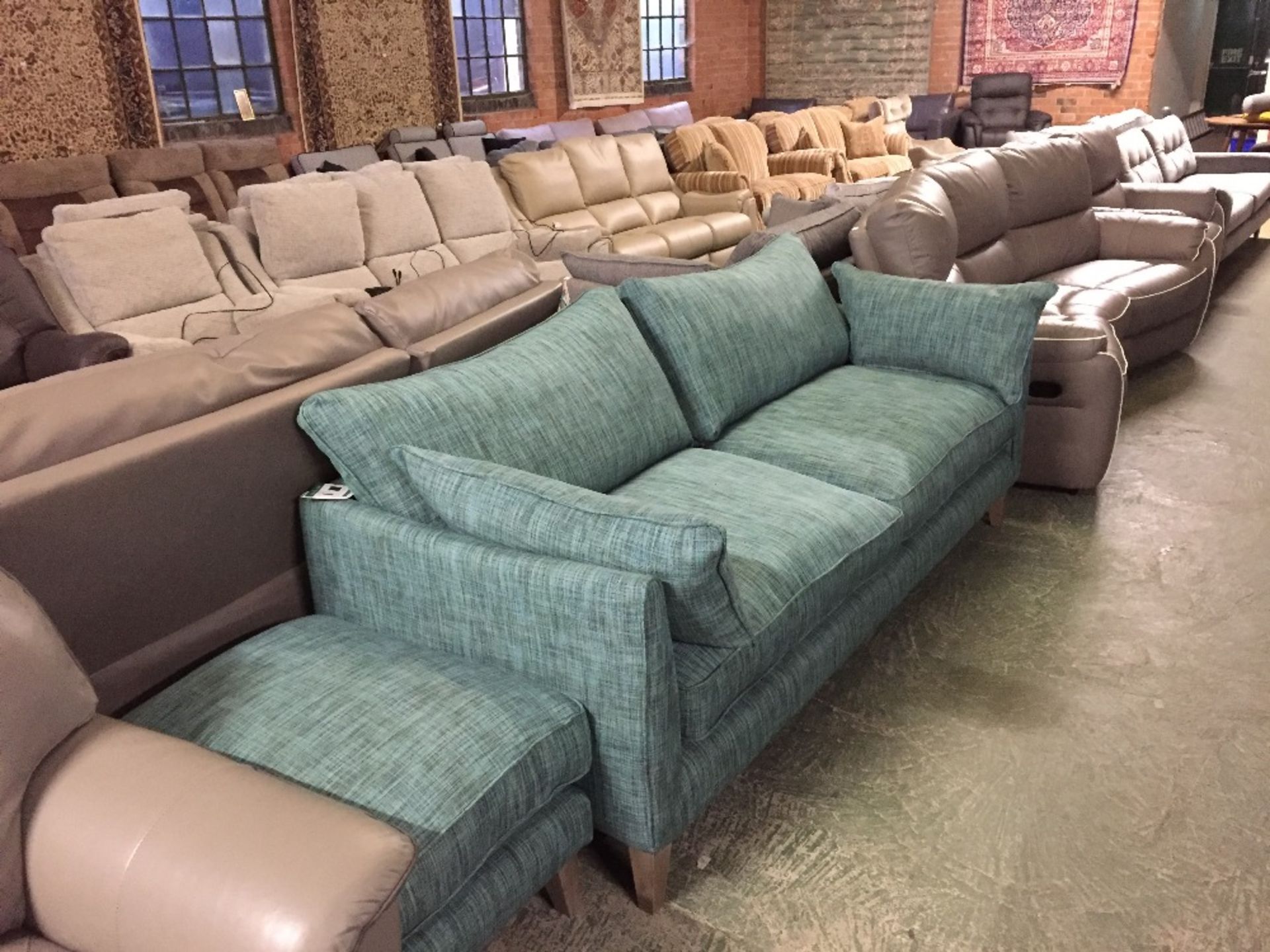 TEAL 3 SEATER SOFA AND FOOTSTOOL