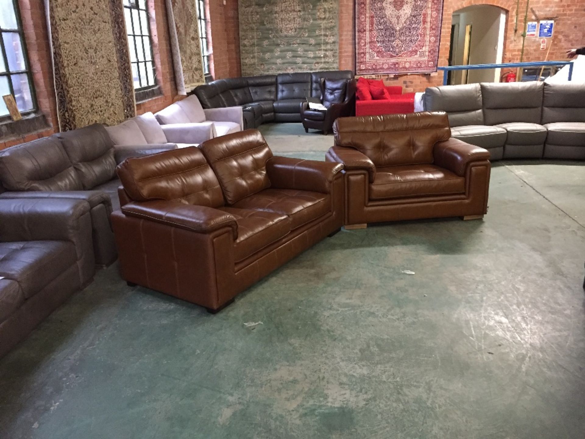 BROWN LEATHER WITH WHITE STITCHING 2 SEATER SOFA A