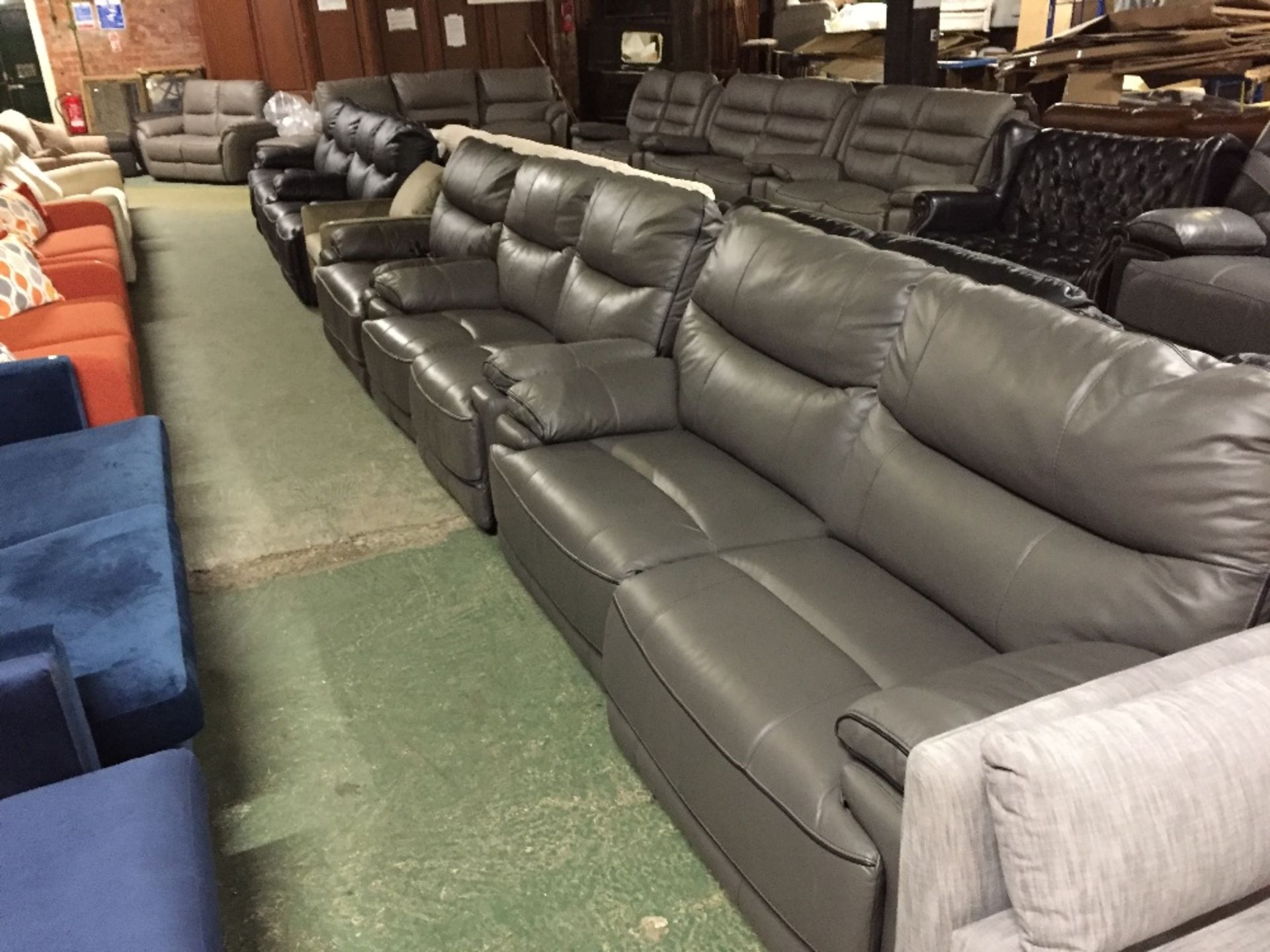 GREY LEATHER WITH BROWN BEADING ELECTRIC RECLINING
