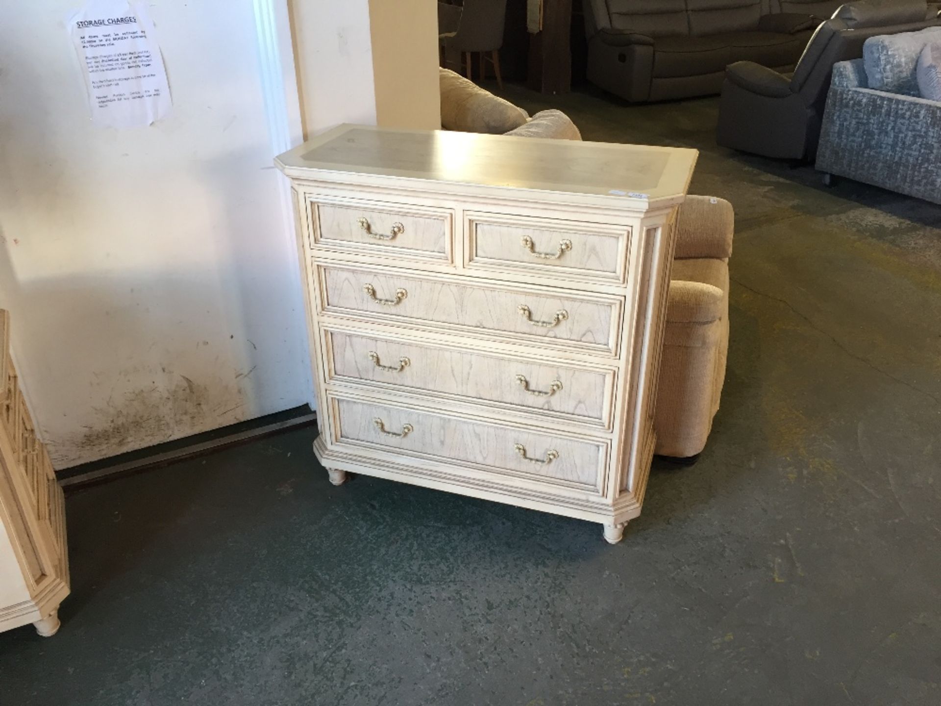 IVORY PAINTED 2 OVER 3 CHEST OF DRAWERS