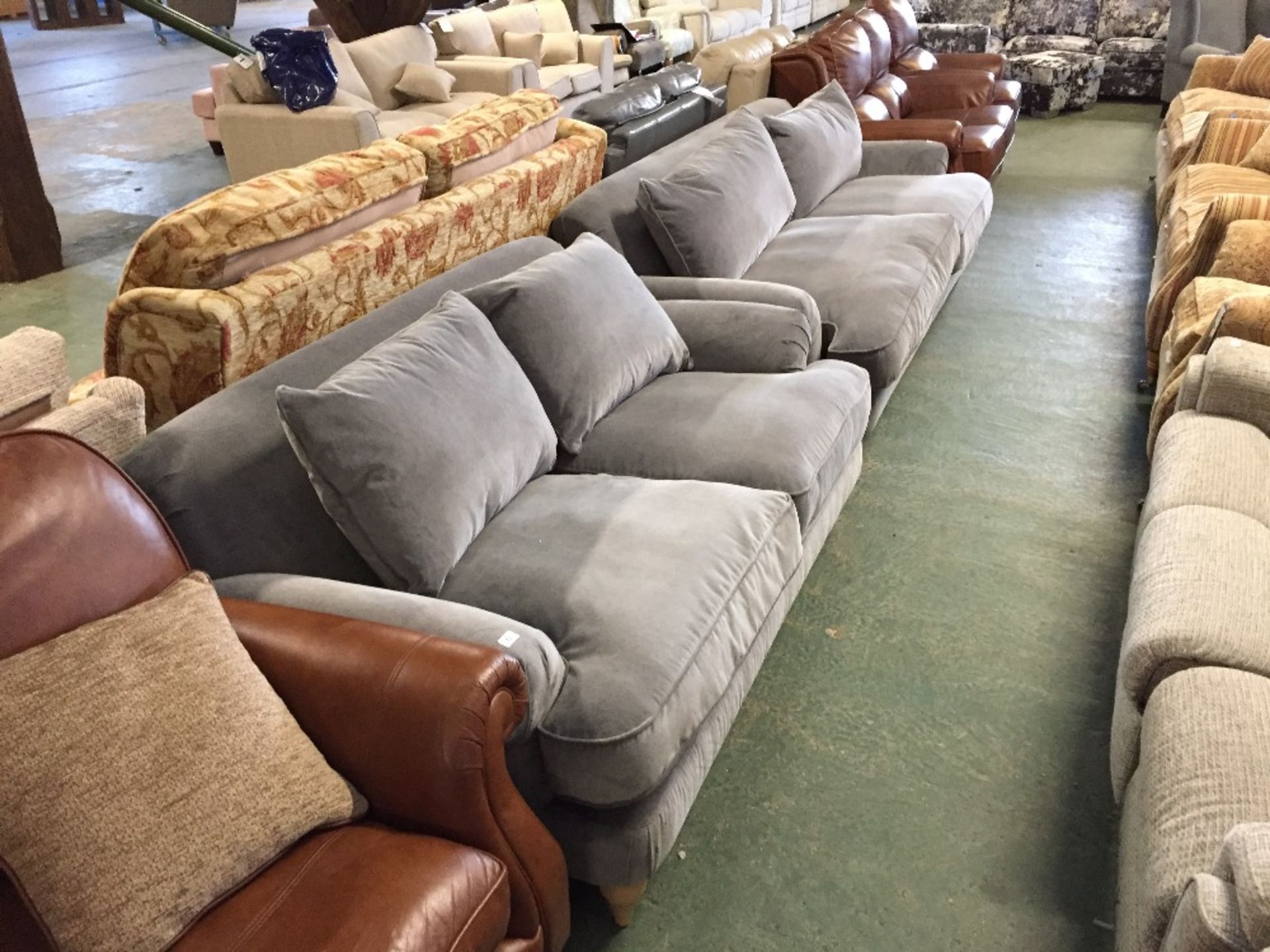 GREY FABRIC 3 SEATER SOFA AND LARGE 2 SEATER SOFA