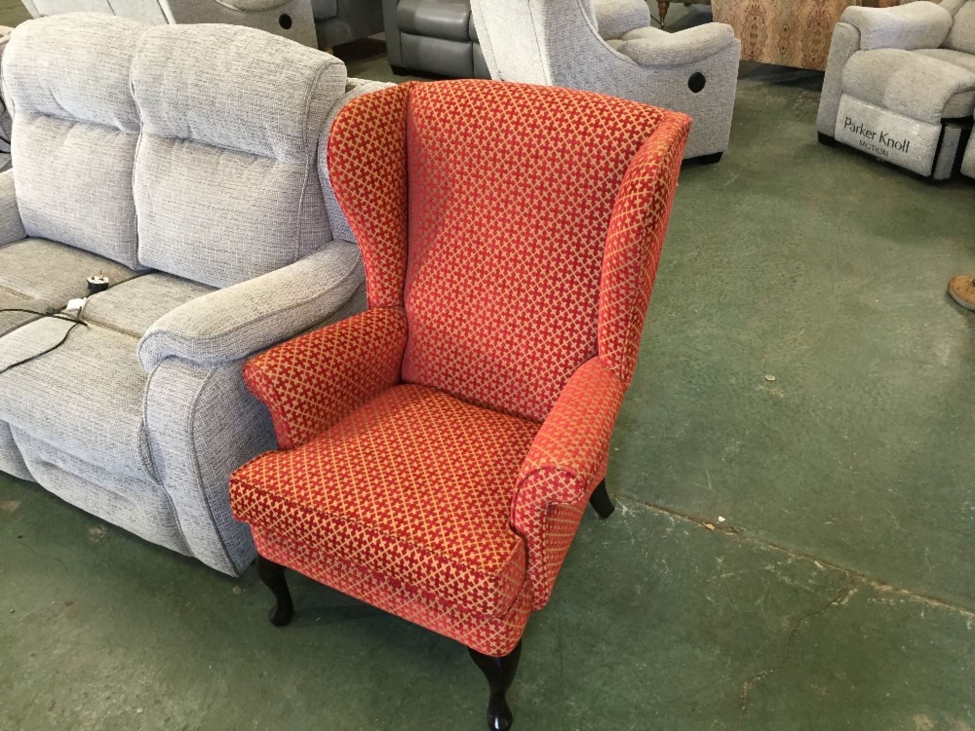 ORANGE AND GOLD PATTERNED WING CHAIR (TROO1073-407
