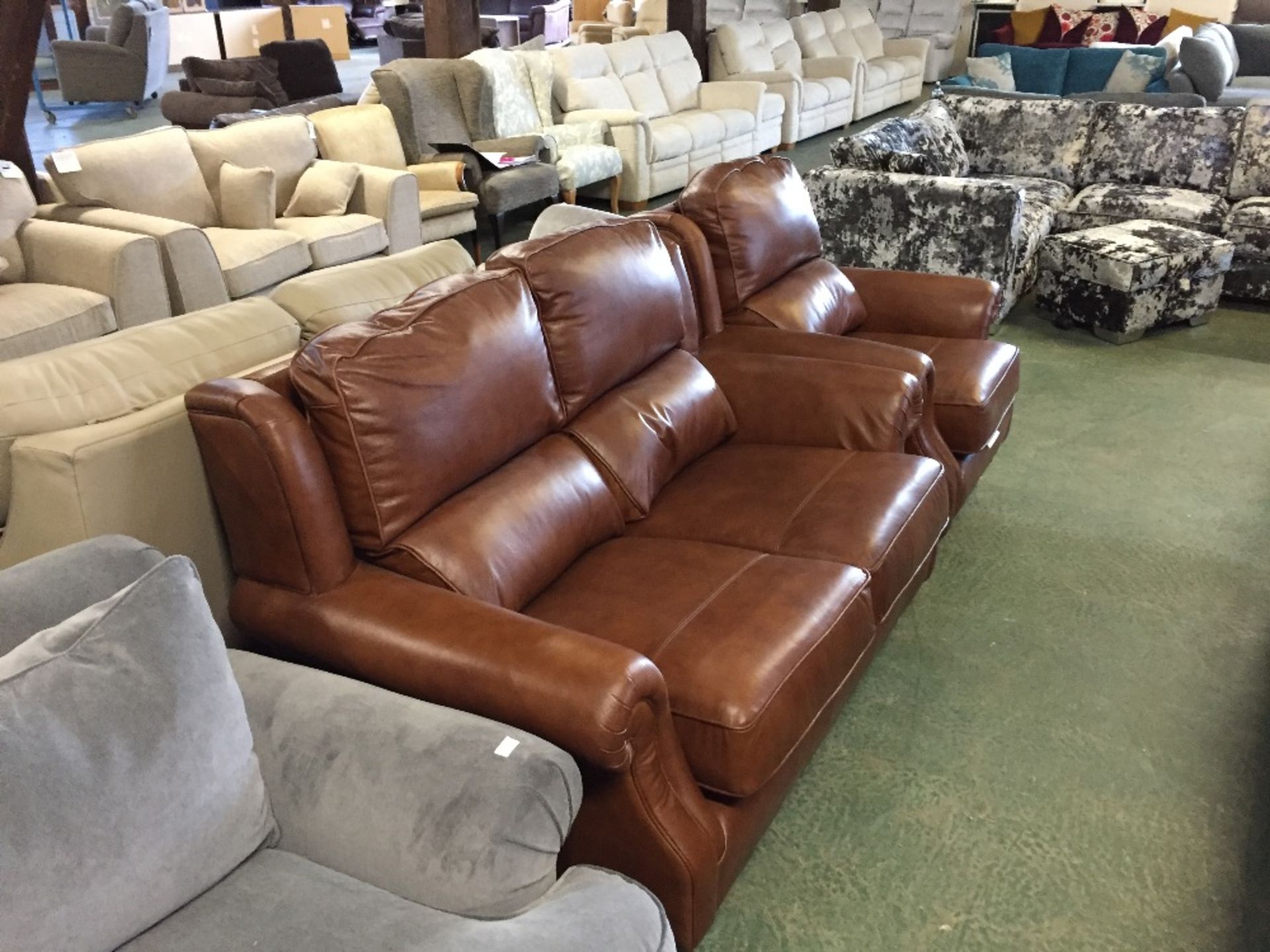 BROWN LEATHER 2 SEATER SOFA AND CHAIR (TROO1072-WO