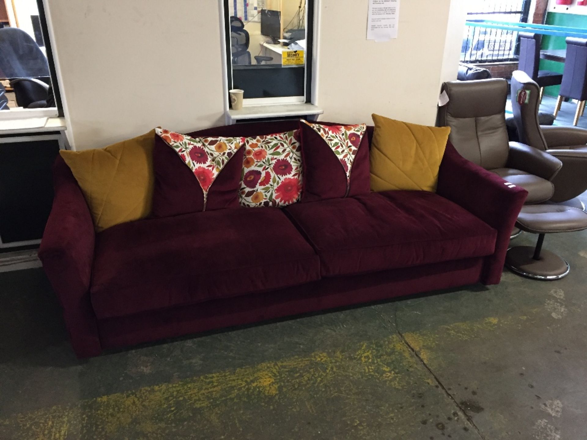 BURGUNDY FABRIC 3 SEATER SOFA