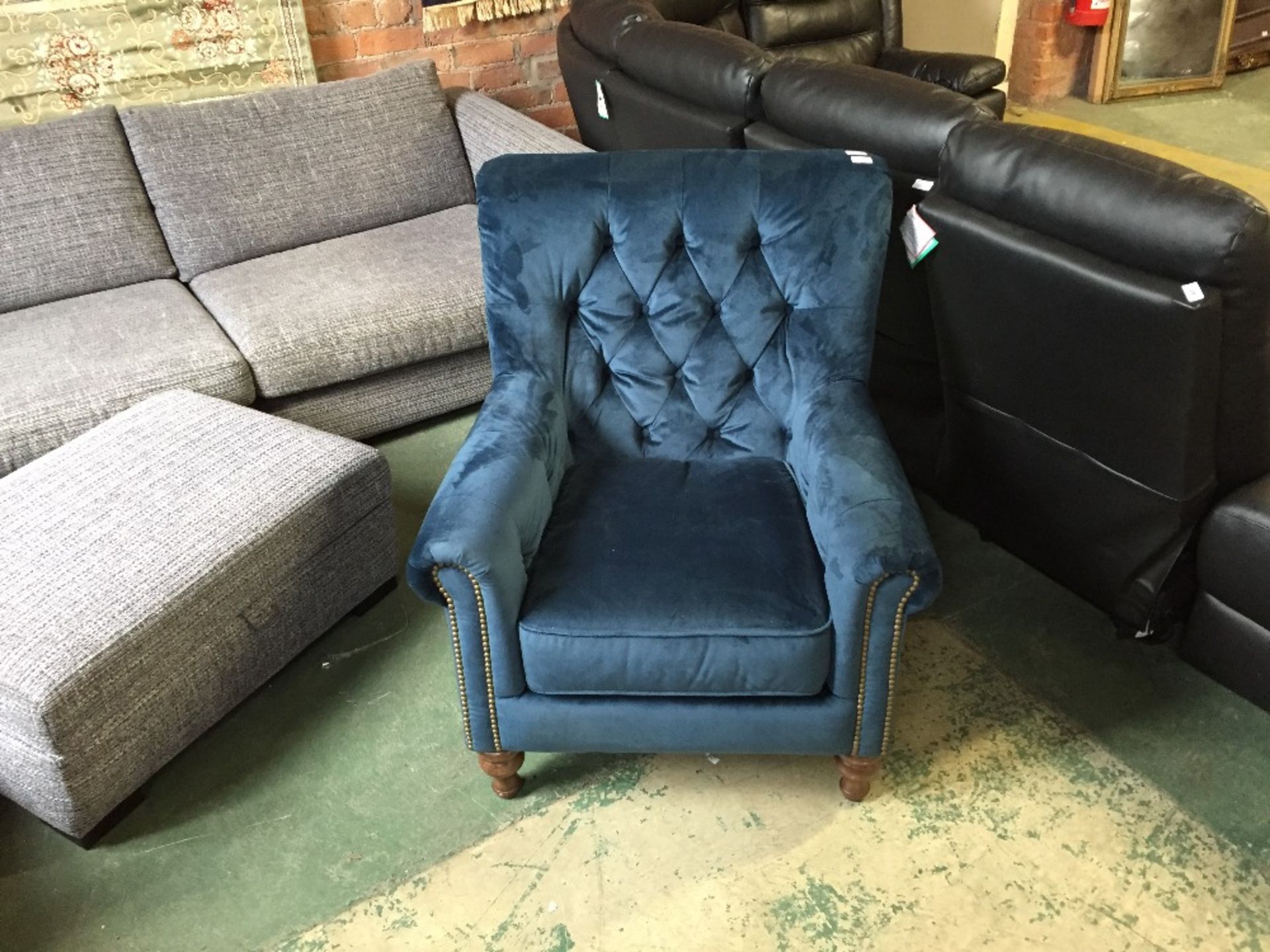 BLUE BUTTON BACK WING CHAIR (1603)