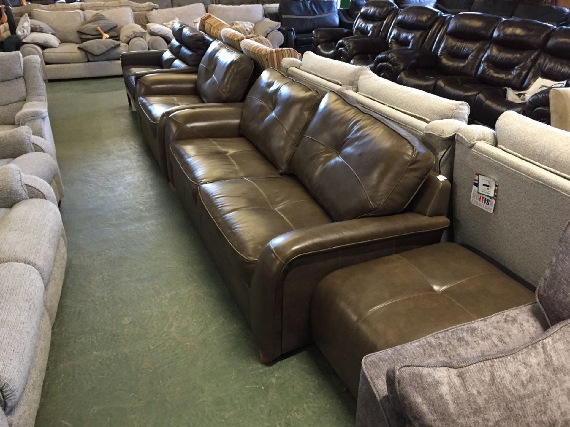 BROWN LEATHER 3 SEATER SOFA SNUG CHAIR AND FOOTST