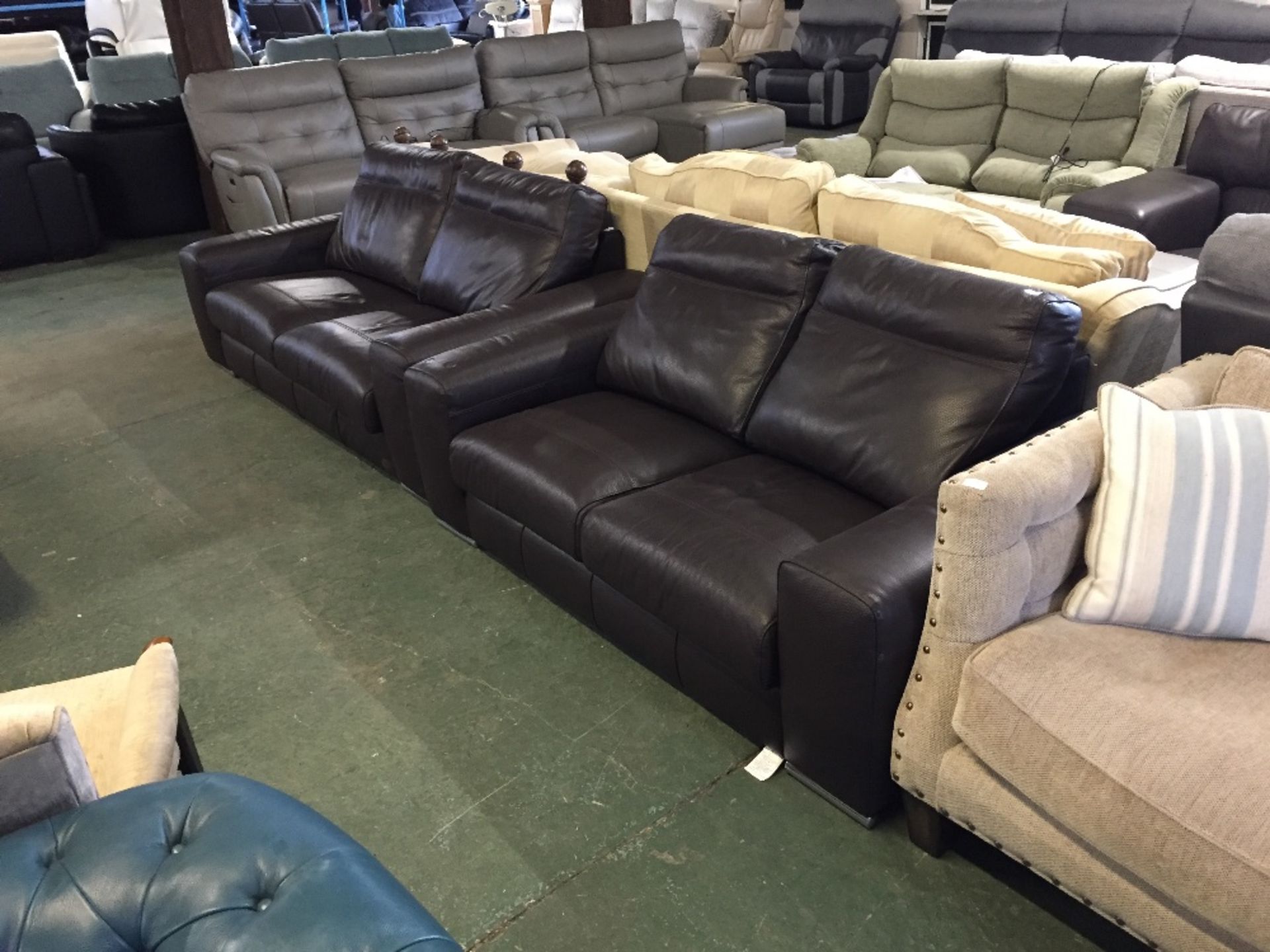BROWN LEATHER 3 SEATER SOFA AND 2 SEATER SOFA (215