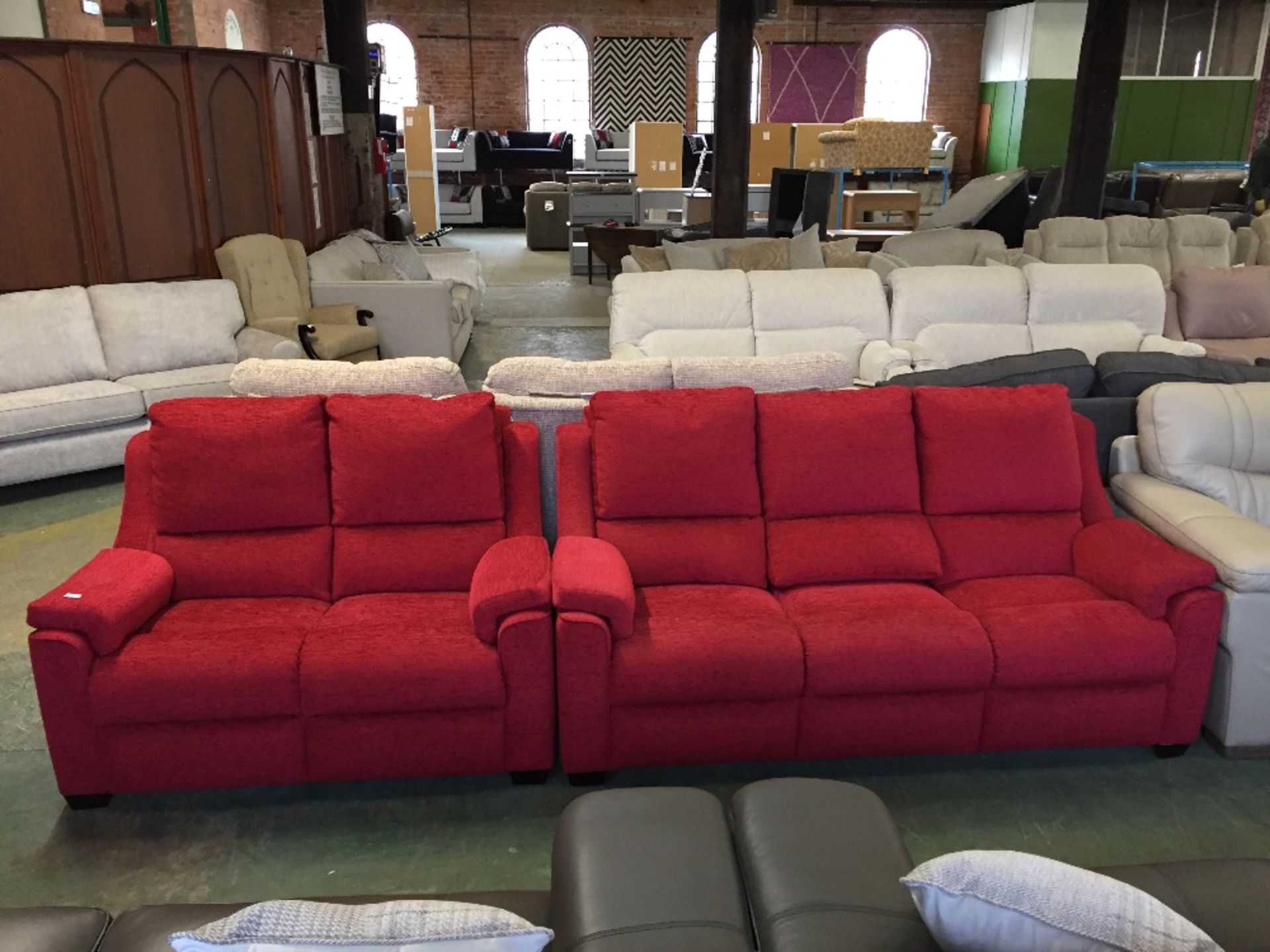 RED HIGH BACK 3 SEATER SOFA AND 2 SEATER SOFA(TROO