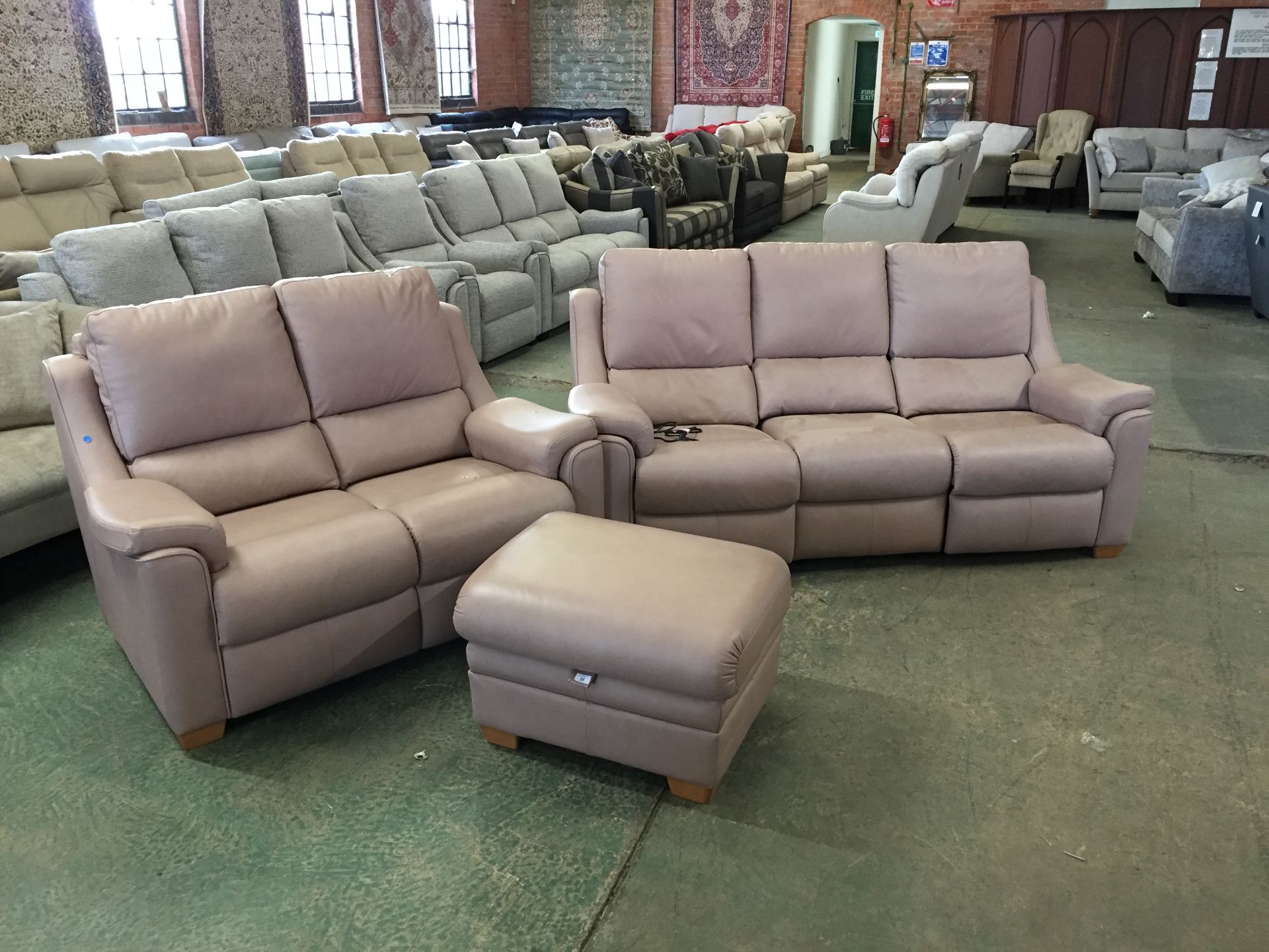 DARK CREAM LEATHER ELECTRIC RECLINING 3 SEATER SOF