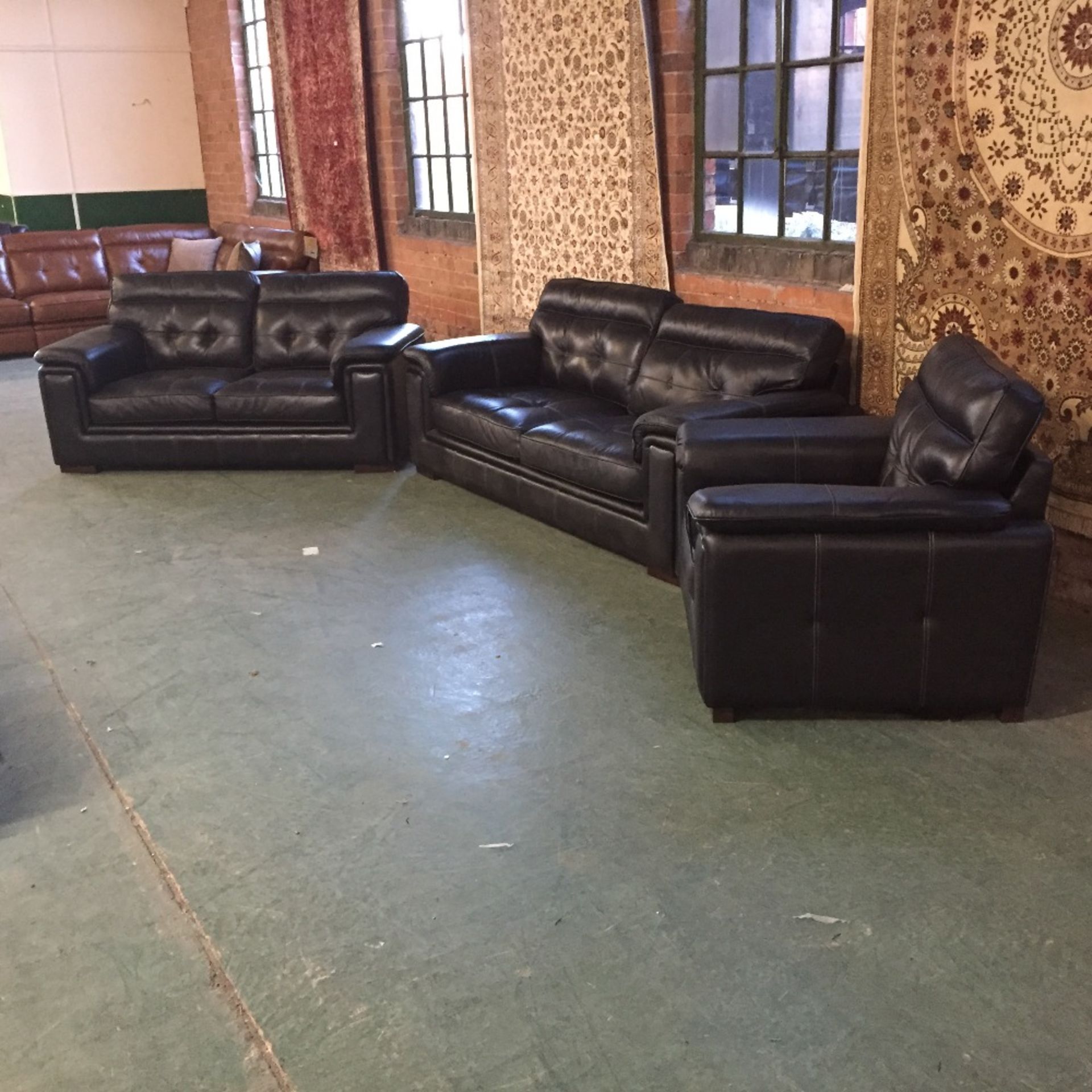 BLACK LEATHER WITH WHITE STITCHING 3 SEATER SOFA 2