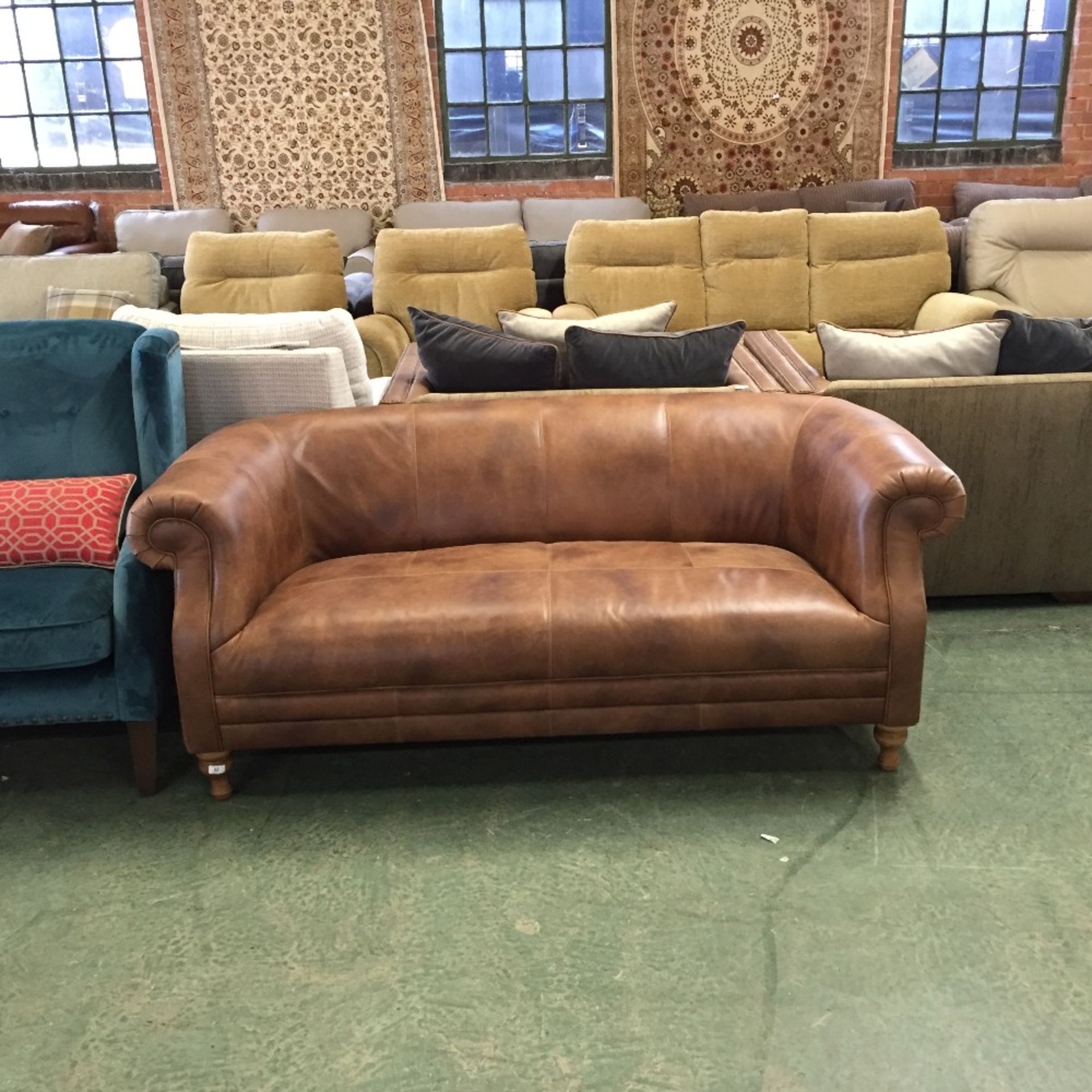 BROWN LEATHER 3 SEATER SOFA (324 1675)