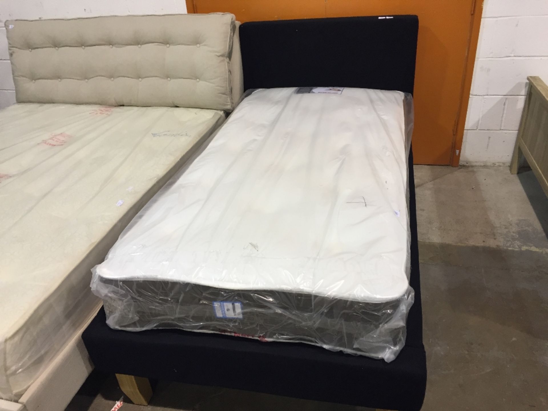 BLACK FABRIC SINGLE BED FRAME (boxed may be imcomp