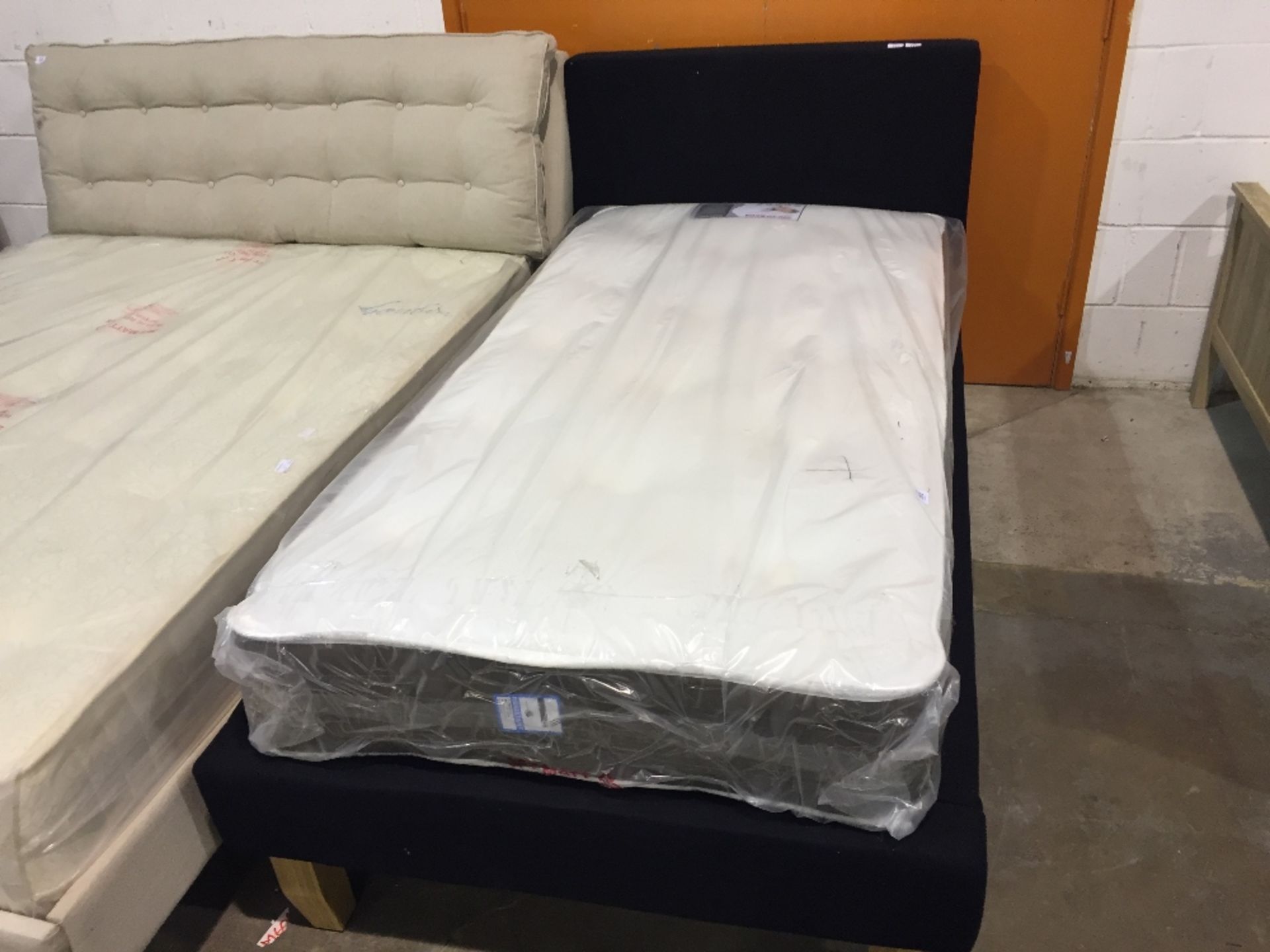 BLACK FABRIC SINGLE BED FRAME (boxed may be imcomp