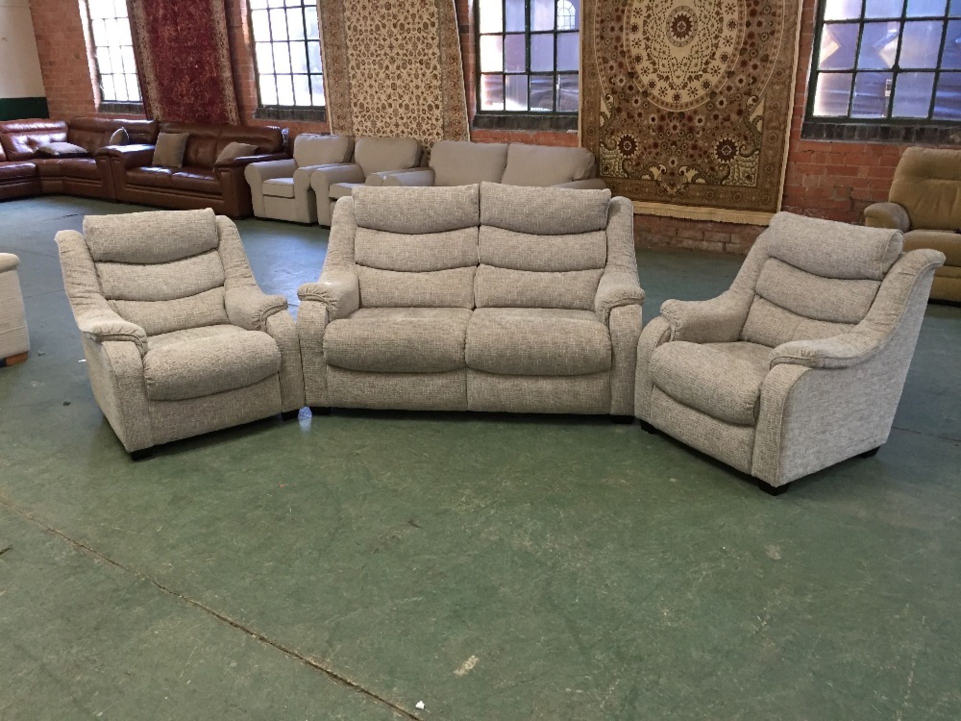 GREY HIGH BACK 2 AND A HALF SEATER SOFA AND 2 X CH