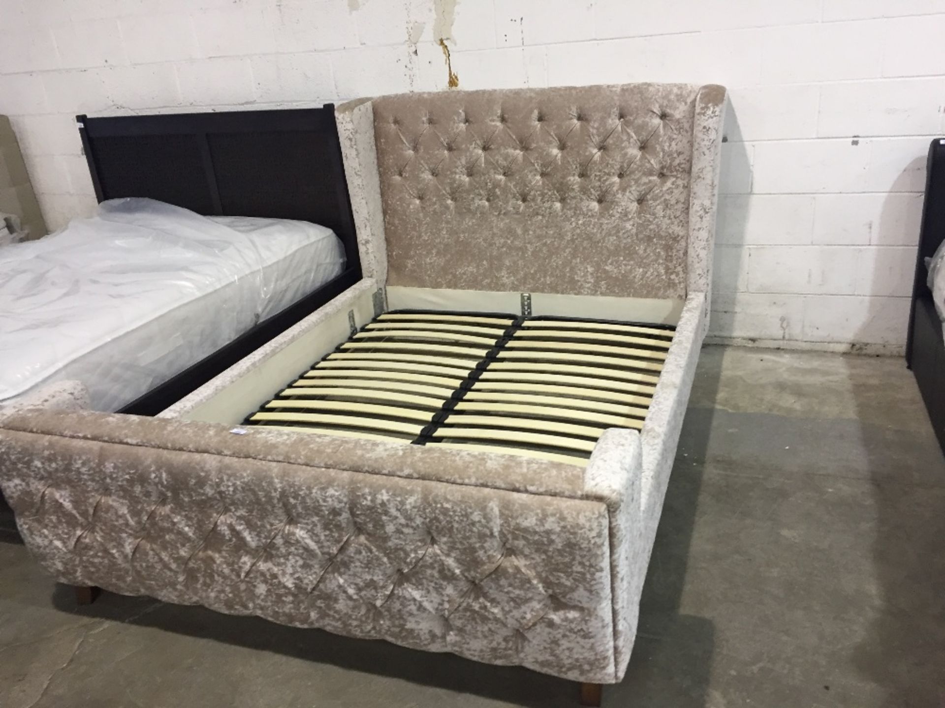 CHENILLE KING SIZE UPHOLSTERED BED FRAME