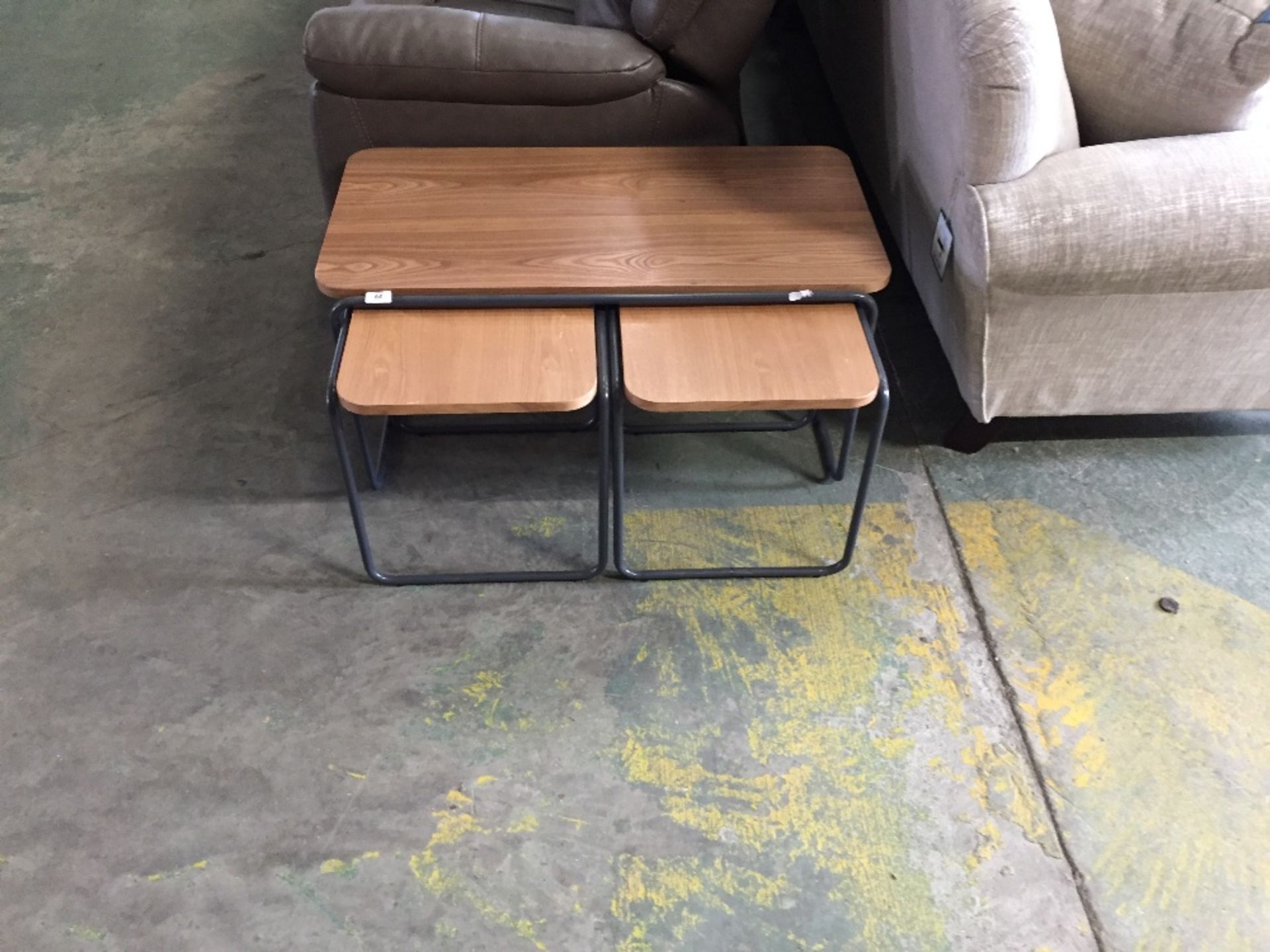 TEAK AND METAL NEST OF 3 TABLES