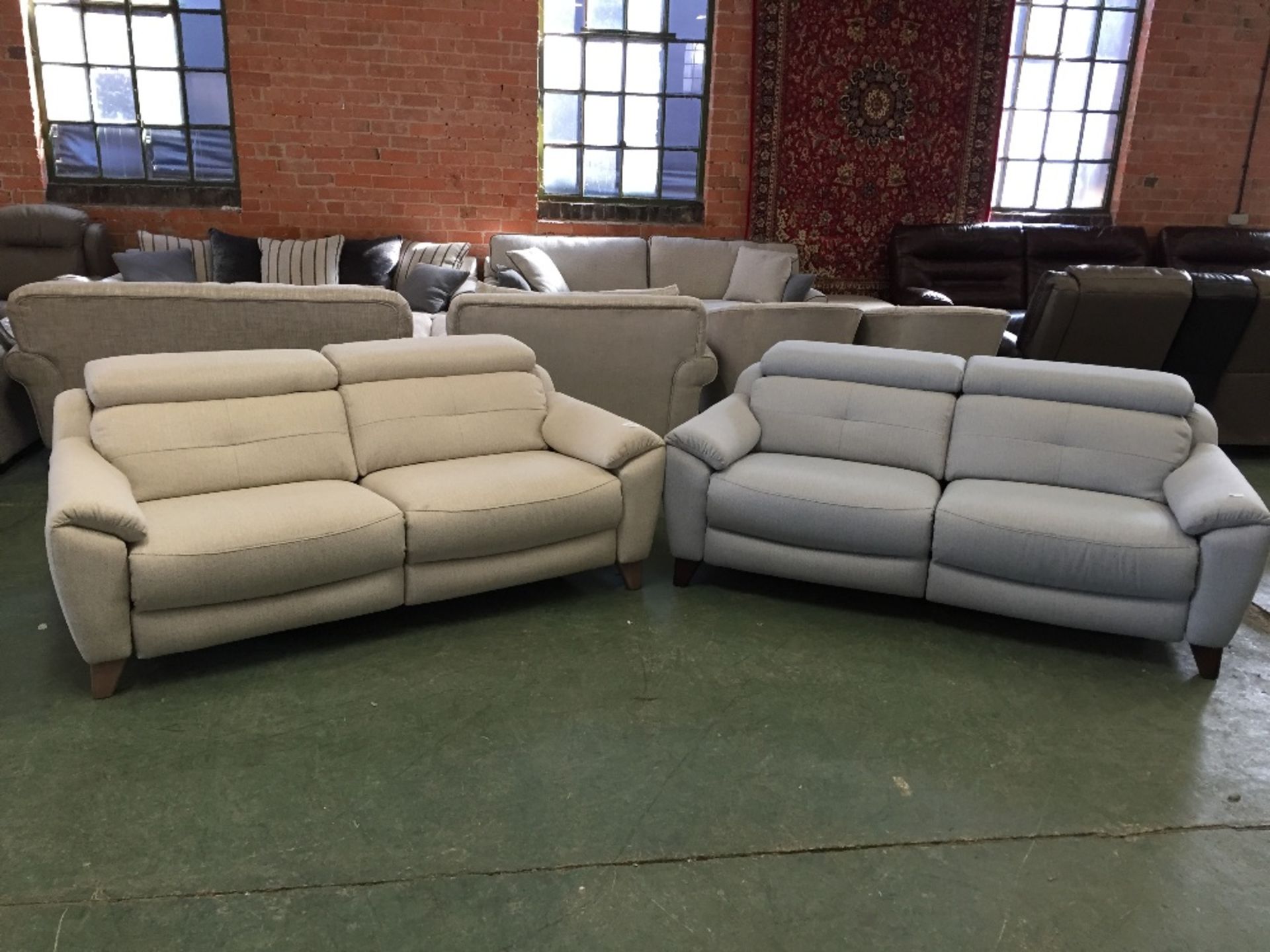 LIGHT BLUE ELECTRIC RECLINING 3 SEATER SOFA WITH A