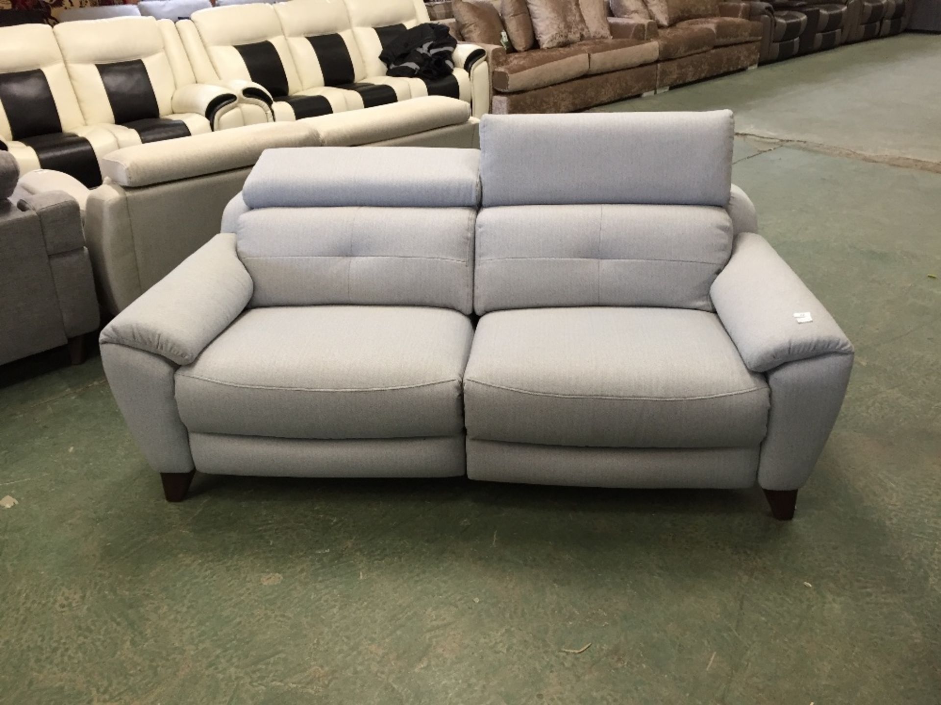 LIGHT BLUE ELECTRIC RECLINING 3 SEATER SOFA WITH A