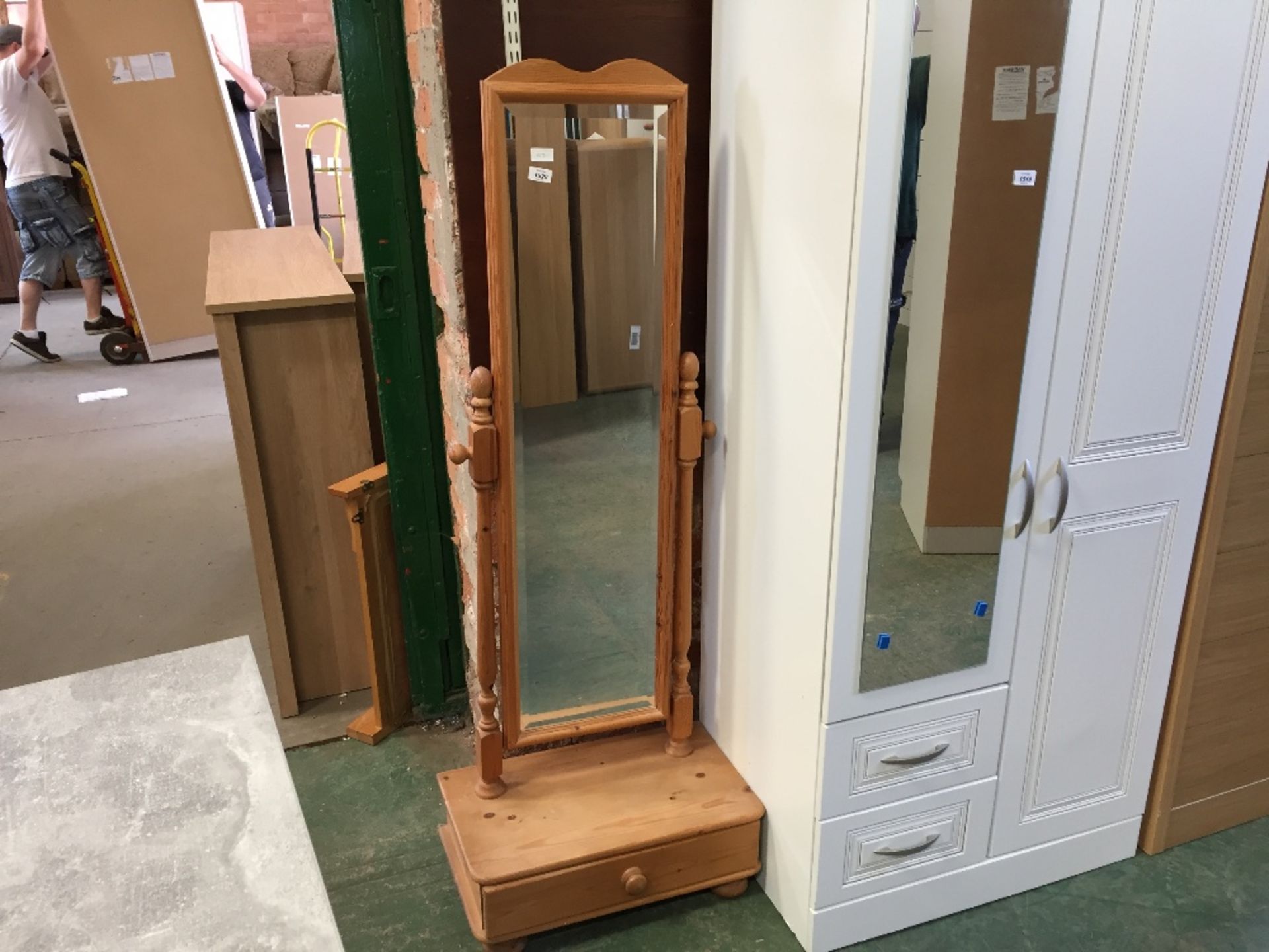 FREE STANDING PINE MIRROR WITH DRAWER