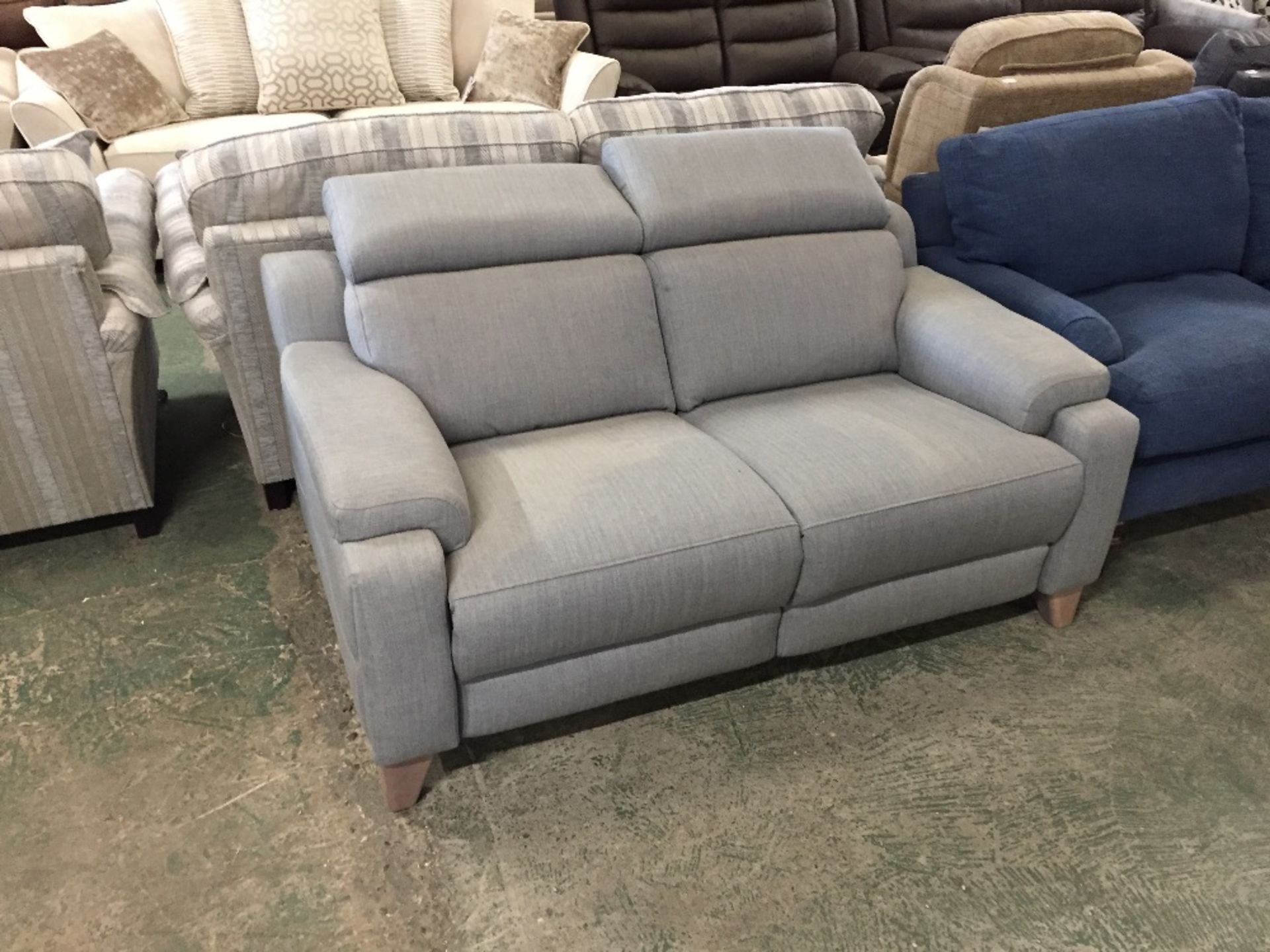 GREY FABRIC 2 SEATER SOFA WITH ADJUSTABLE HEADREST